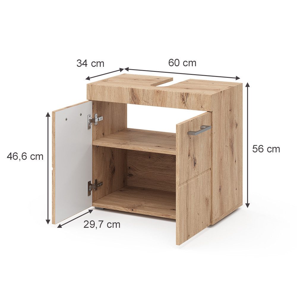 Vicco Waschbeckenunterschrank Luna, Eiche, 60 x 56 cm (1-St., Badschrank) – Bild 2 von 5