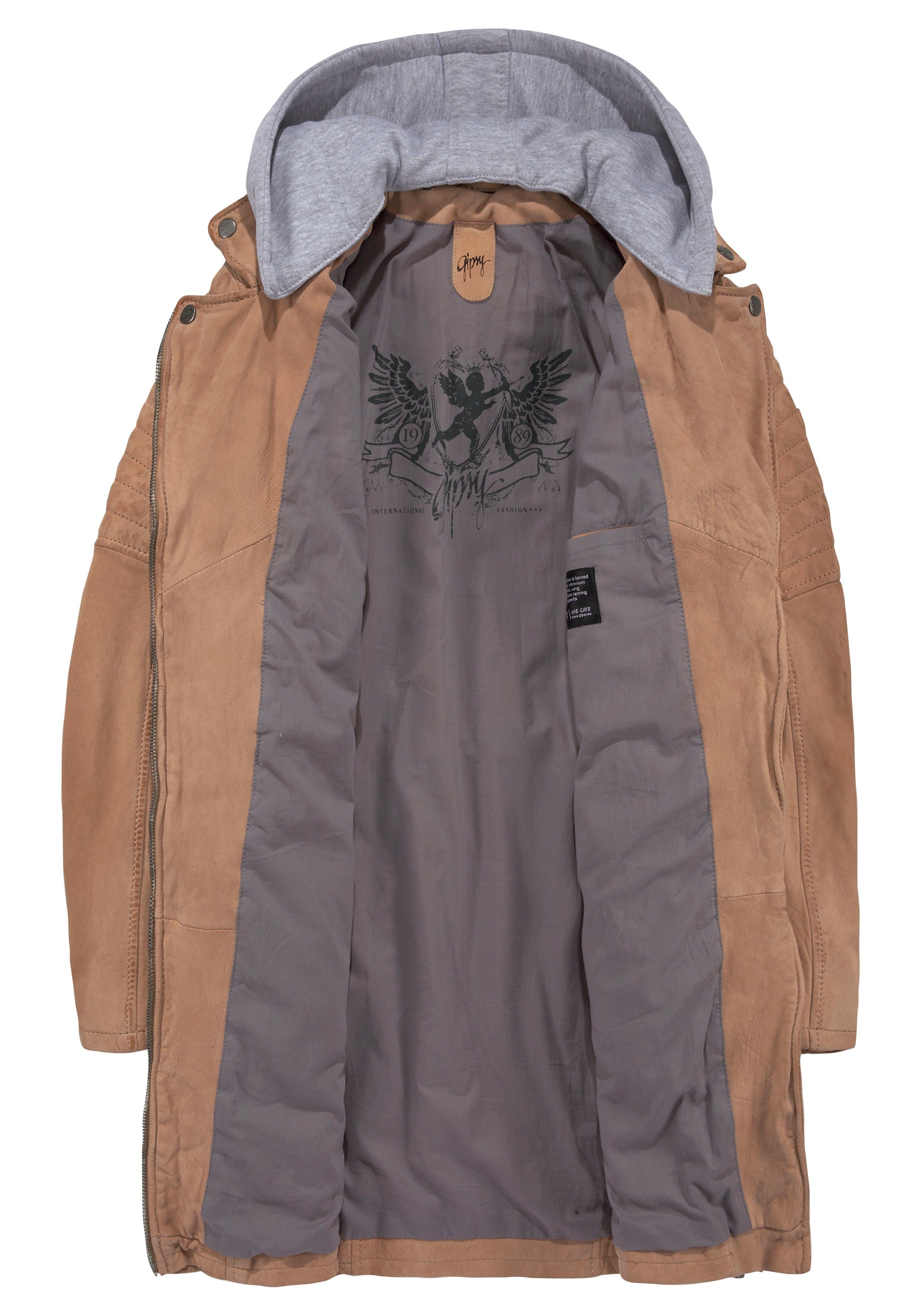 Gipsy CYARA Kapuzen-Inlay mit Jerseyqualität Lederjacke aus Lederjacke beige abnehmbarem