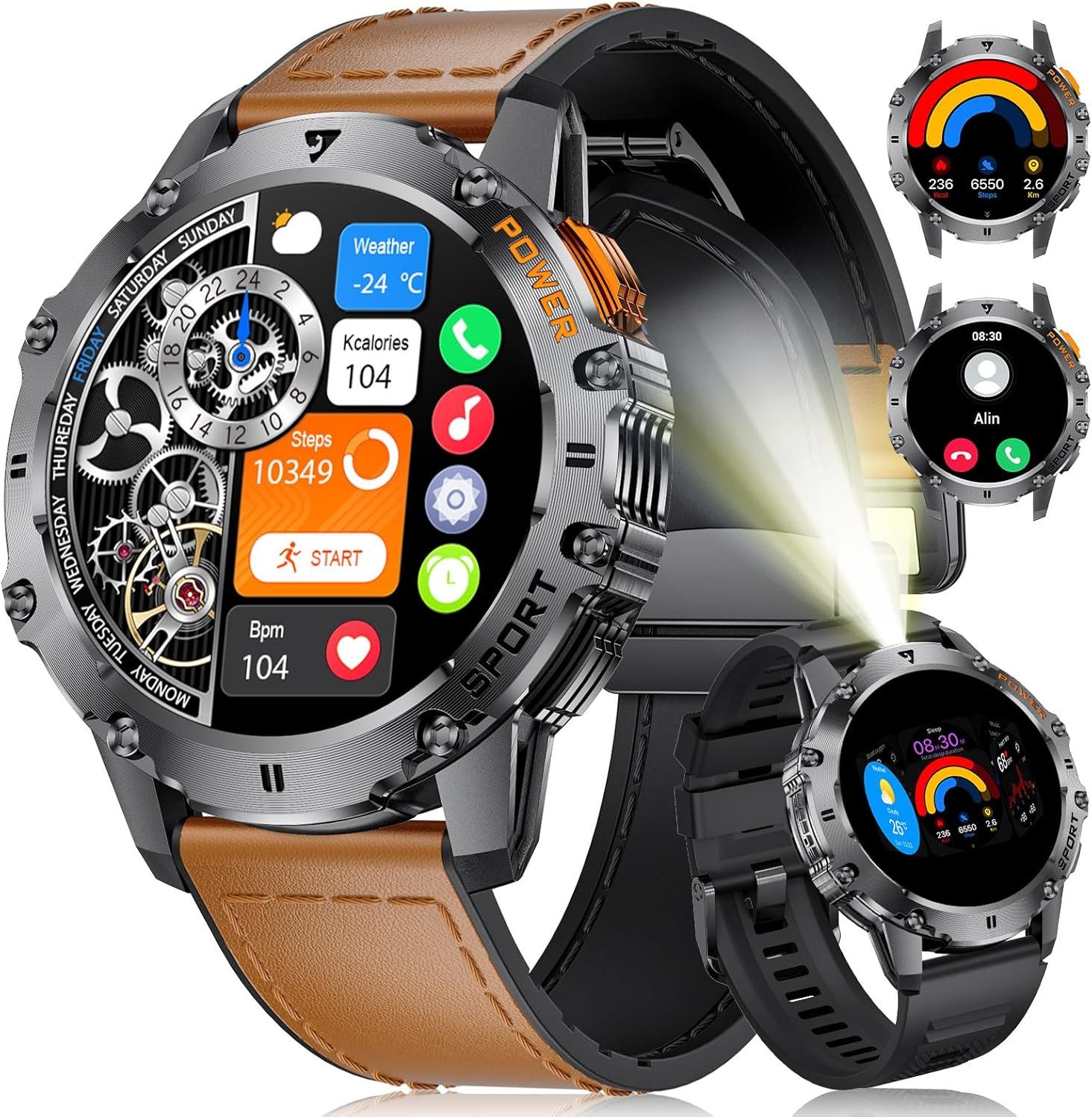 FoxBox EF8-J Smartwatch (3,8 cm, android ios), Herren Outdoor Smartwatch mit AMOLED Display, 500 mAh