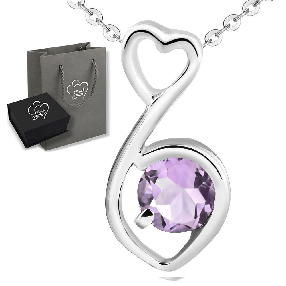 Limana Silberkette Herzkette echter Edelstein lila Amethyst 925 ...