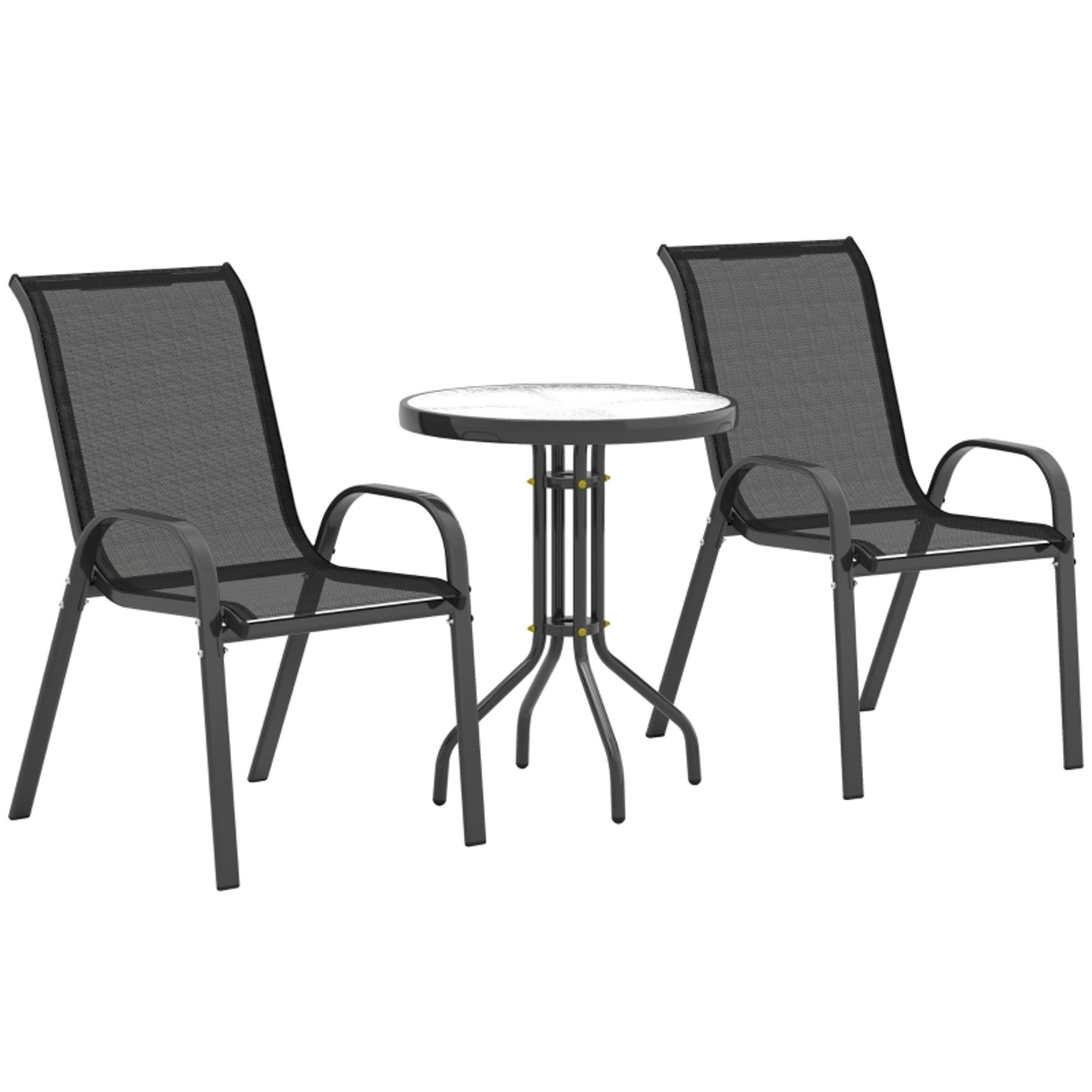 MC Star Gartenlounge-Set Bistro-Set 3-teilig Wetterfest Gartenmöbel Set, (mit Glastisch Stapelbare Gartenstühlen Schwarz)