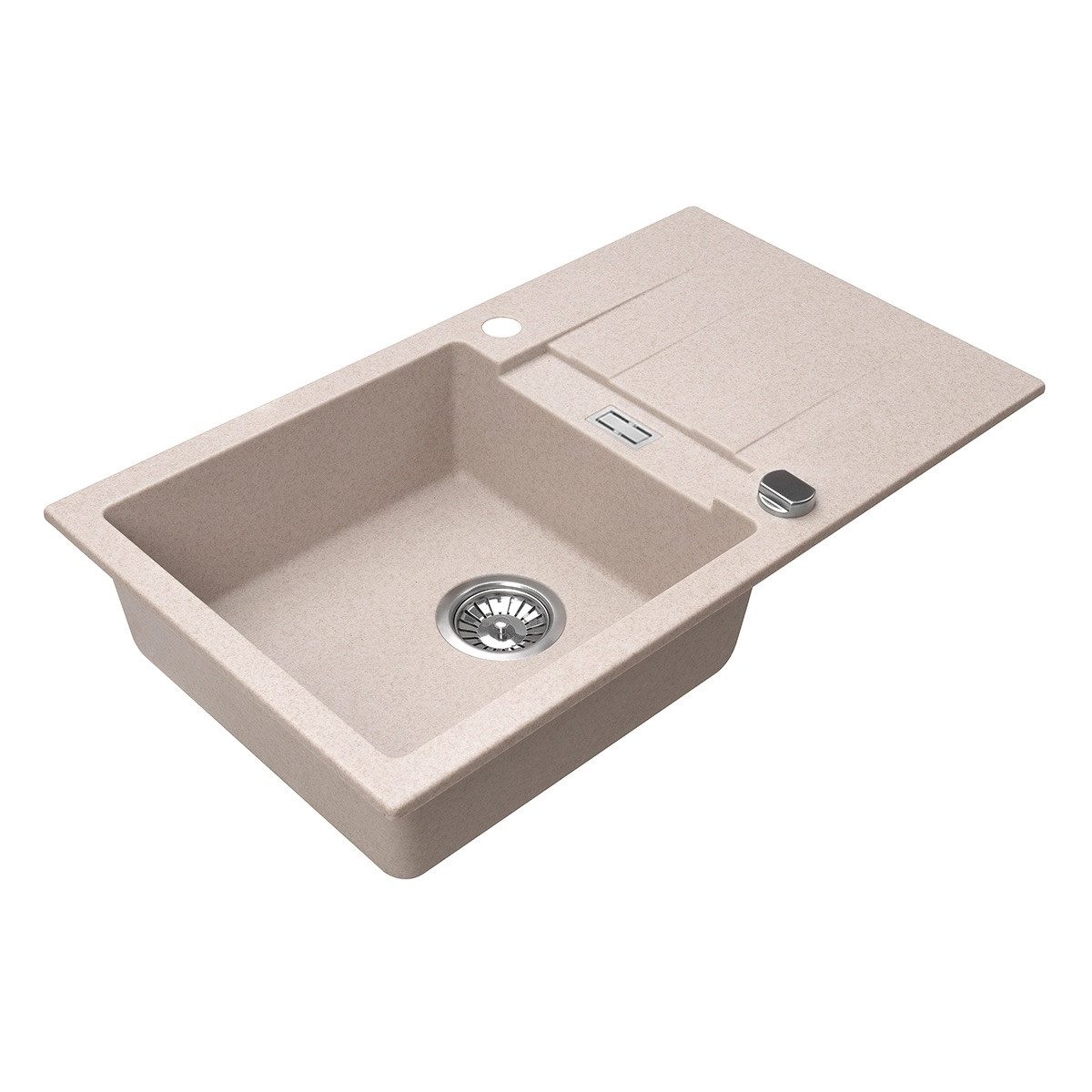 Homeline Granitspüle Granitspüle Londonn Schwarz Weiß Beige Grau Küchenspüle 76x44 cm, 76/44 cm, (Spar-Set, 3 St., Inklusive Wasserhahn und Ablaufgarnitur), Mehrere Farben