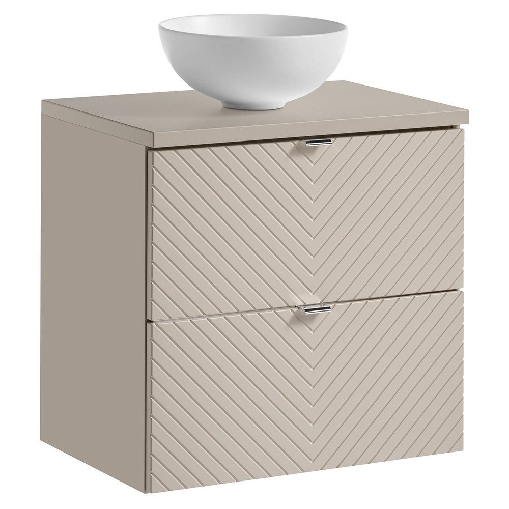 Lomadox Waschtisch VERACRUZ-56, 60cm mit Aufsatzwaschbecken, kaschmir, gerillte Front
