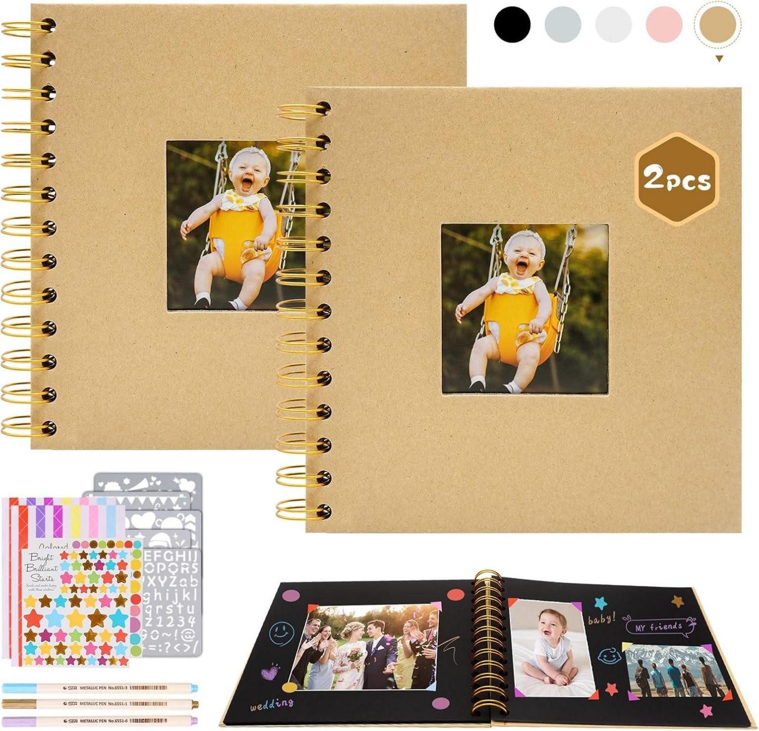 Fotoalbum Fotoalbum zum Selbstgestalten Scrapbook 17x17cm Braun, 80 Seiten