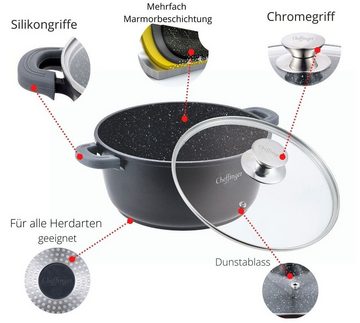 Cheffinger Kochtopf Kochtopf Aluguss Glasdeckel Ø32cm Induktion Marmorbeschichtung Suppentopf Pfanne schwarz