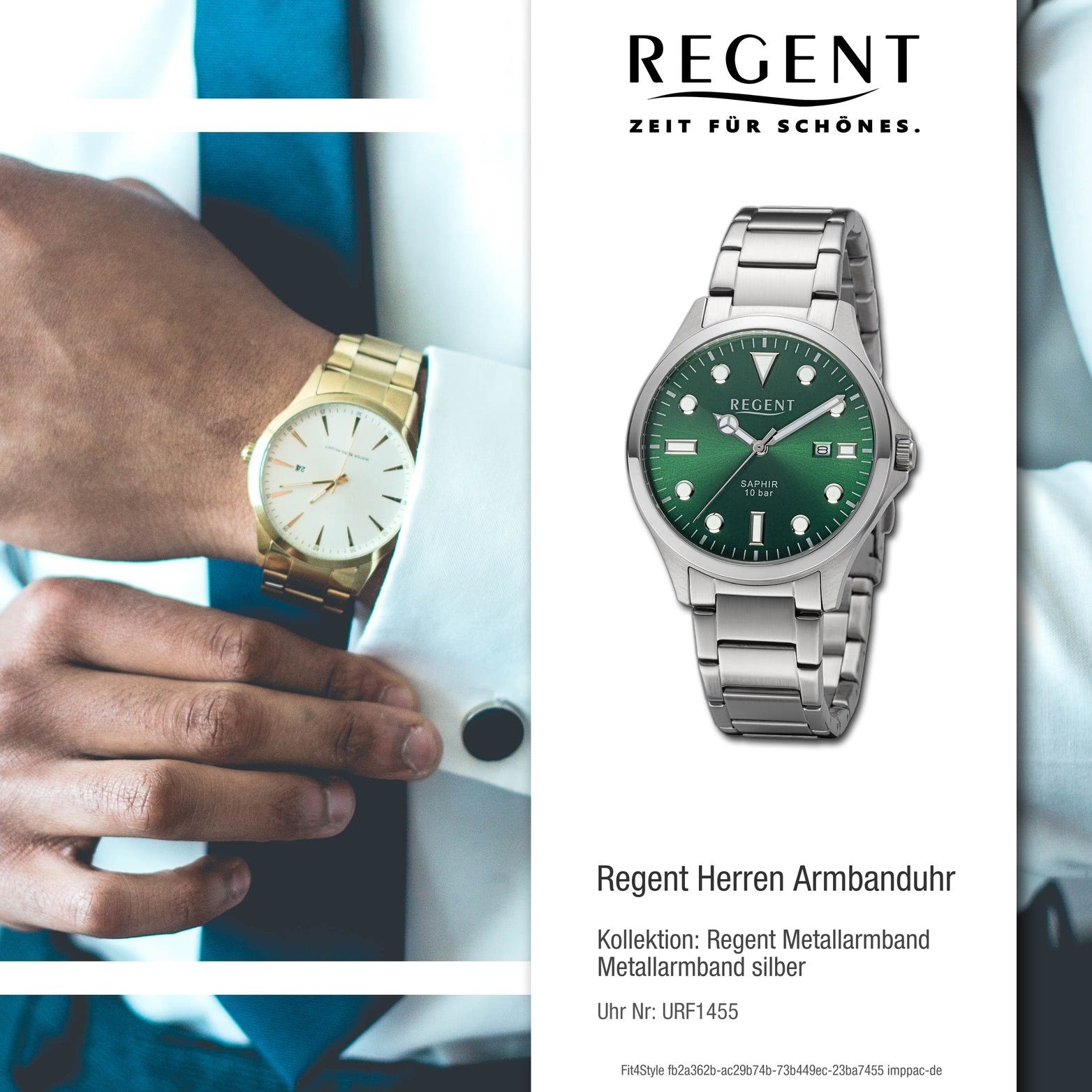 Gehäuse, Metallarmband rundes Analog, extra 41mm) Armbanduhr groß Quarzuhr Herrenuhr Regent (ca. Regent silber, Herren