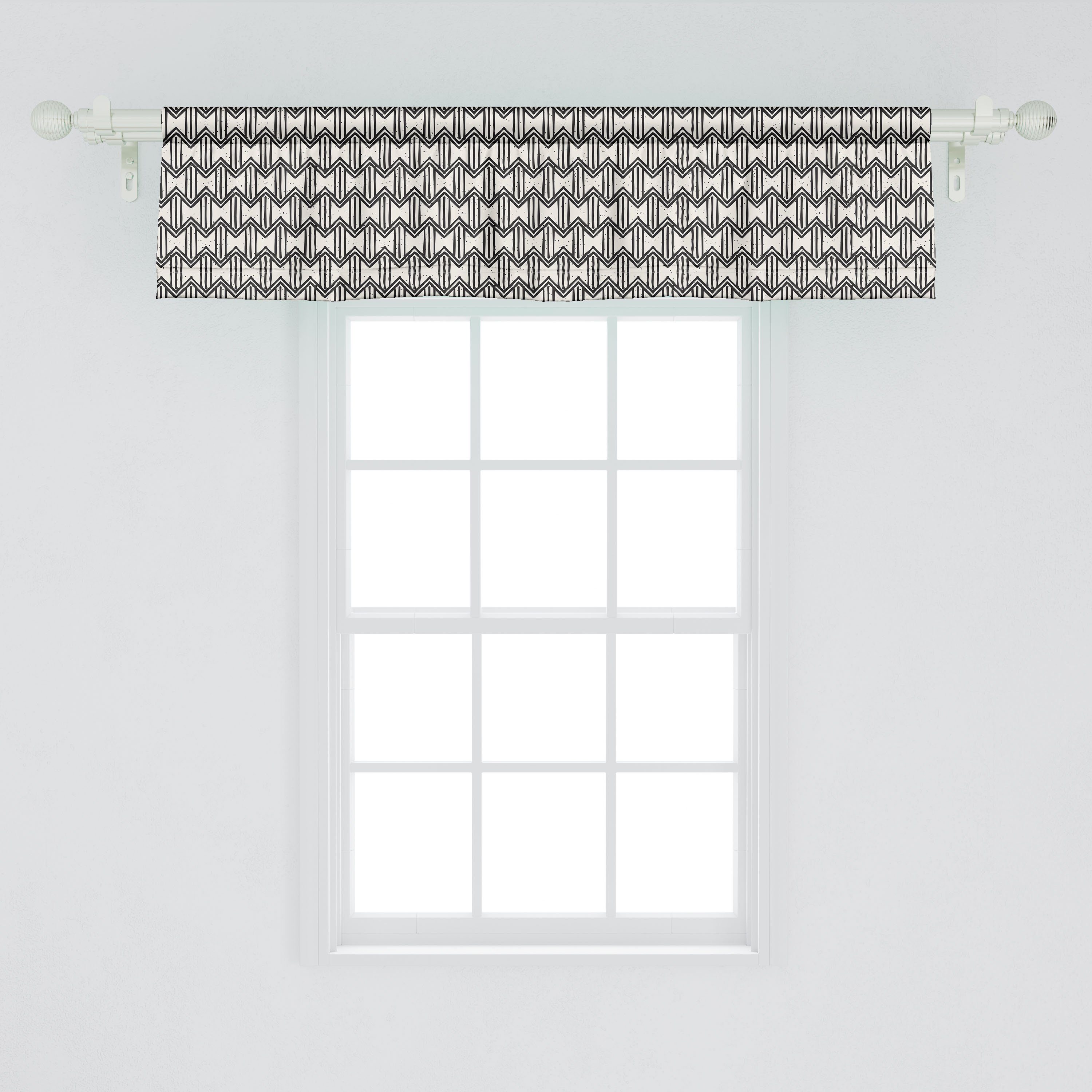 Scheibengardine Abakuhaus, Schlafzimmer Abstrakt mit Grunge Microfaser, Küche Vorhang Zickzacklinien für Volant Stangentasche, Motiv Dekor