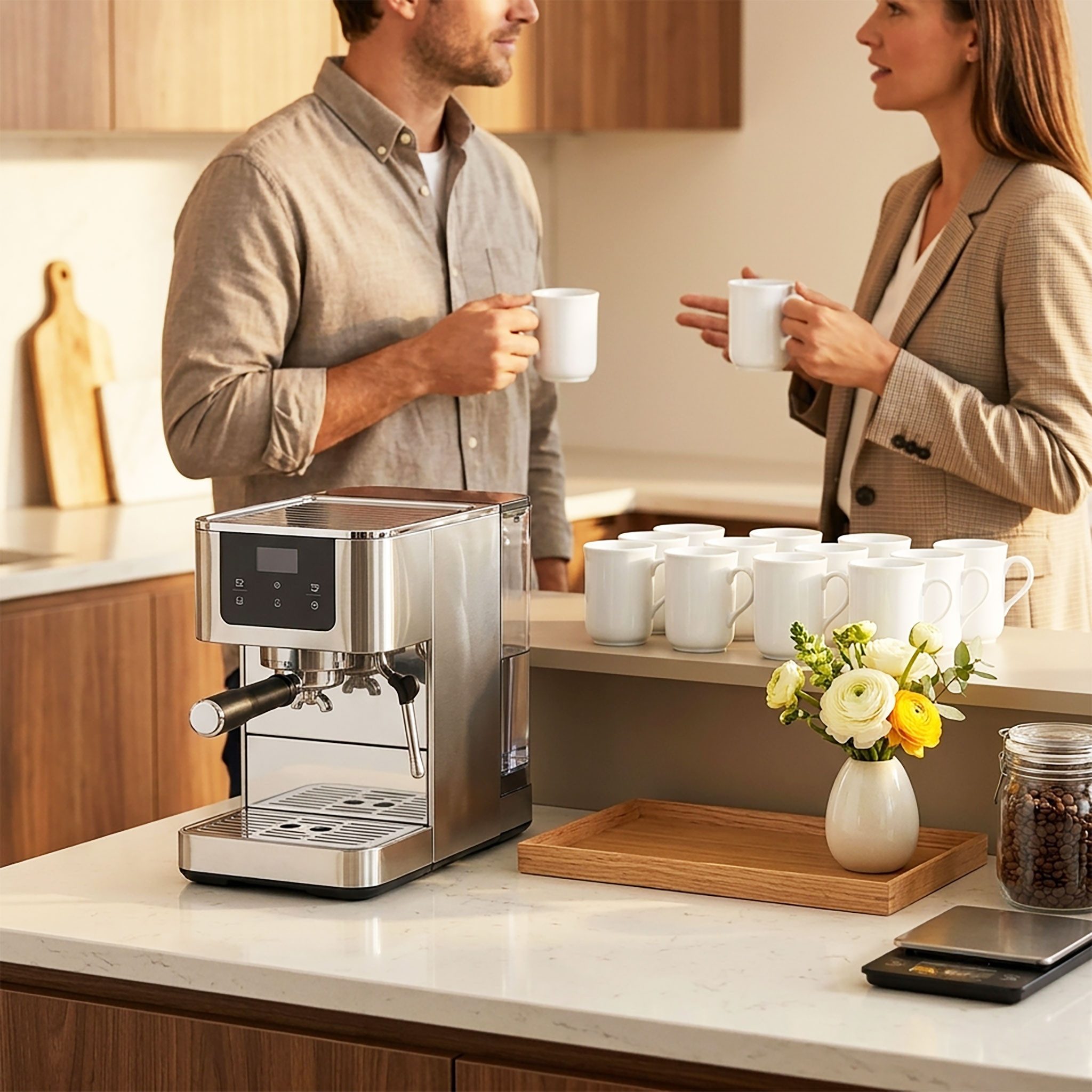 Spetebo Tasse Kaffeegeschirr mit Henkel in weiß, 12-tlg., Porzellan, Kaffeebecher für Büro, Gastronomie und Zuhause – Bild 5 von 5