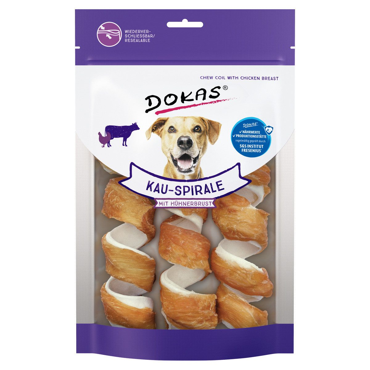 Dokas Kauspirale mit Hühnerbrust 110 g - 8 Stück - Sparpaket, Snack für: Hund