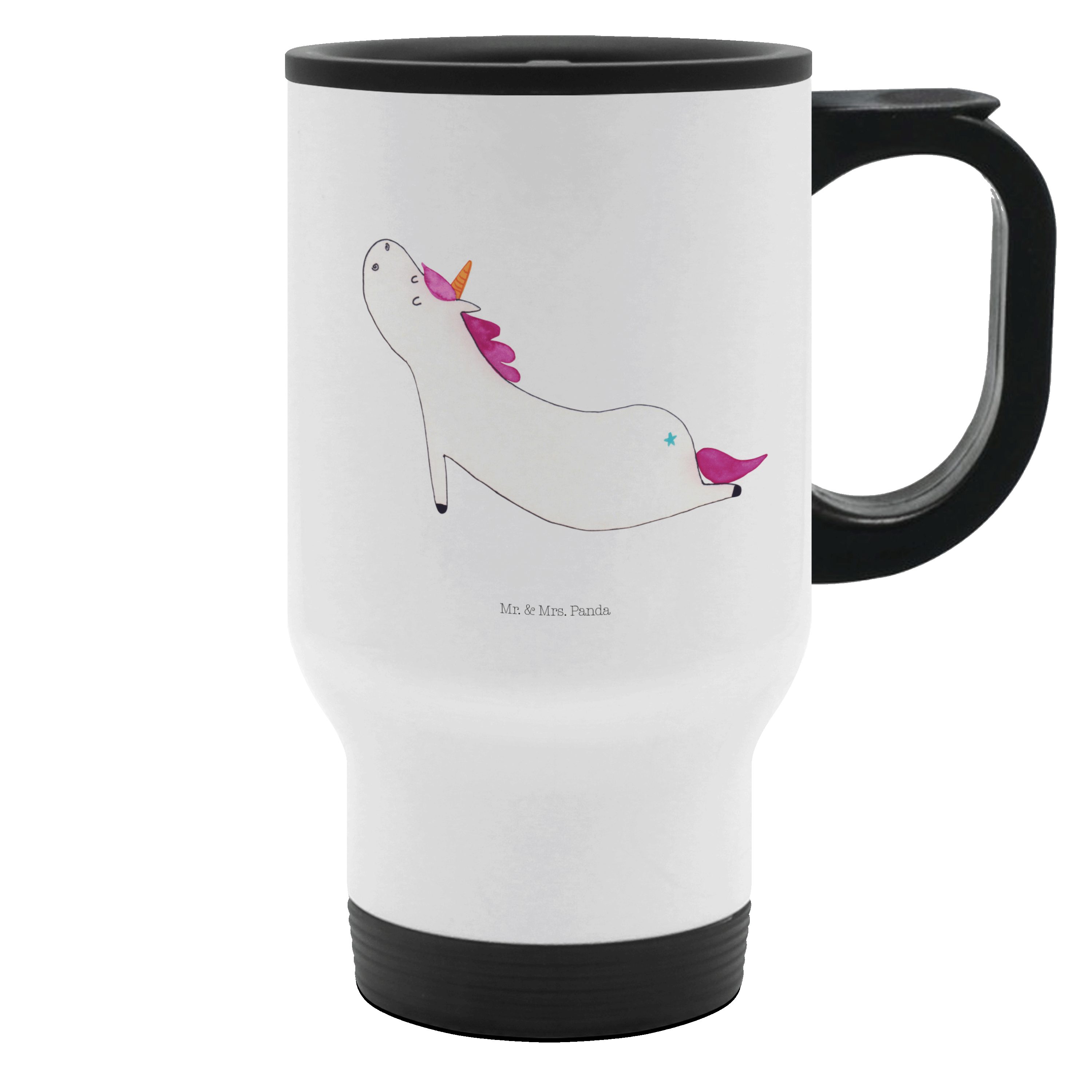 Mr. & Mrs. Panda Thermobecher Einhorn Yoga, thermosbecher, Weiß, Thermotrinkbecher, Sport, thermosb, Edelstahl, Süß heißgetränke becher Thermobecher Edelstahl