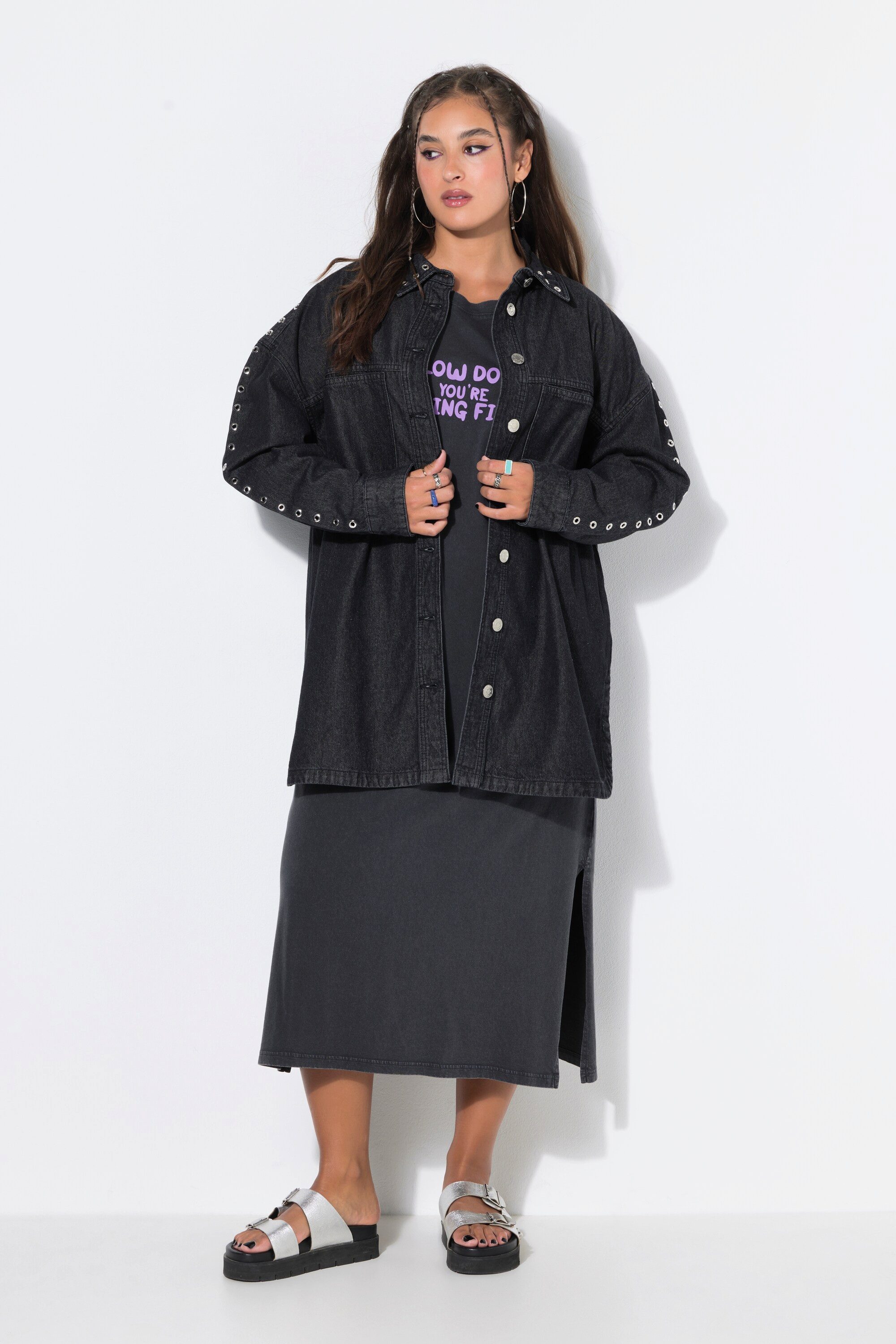 Studio Untold Hemdbluse Jeanshemd Oversize Shape Zier-Ösen