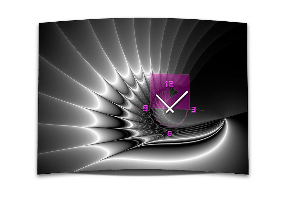 dixtime Wanduhr Wanduhr leises 50x70 Alu-Dibond) 3D Uhrwe Dixtime XXL Optik aus pink 4mm schwarz modern 3D-Optik cm (Einzigartige