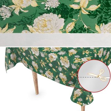 ANRO Tischdecke Tischdecke Wachstuch Blumen Grün Robust Wasserabweisend Breite 140 cm, Geprägt