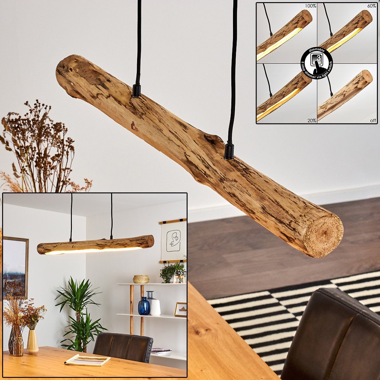 hofstein Pendelleuchte »Licata« dimmbare Hängelampe aus Metall/Holz in Schw günstig online kaufen