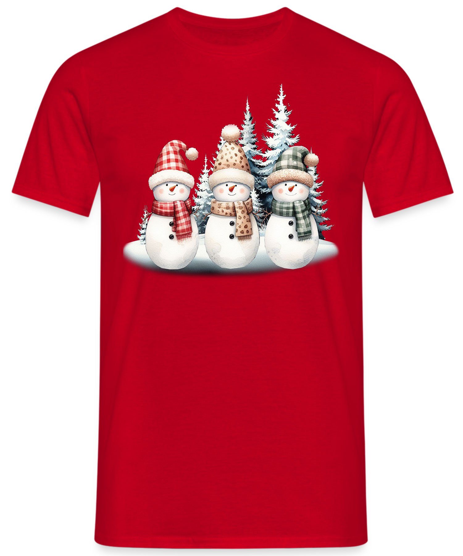 Quattro Formatee Weihnachtsgeschenk Rot - (1-tlg) Nikolaus Weihnachten Kurzarmshirt Schneemänner T-Shirt Herren