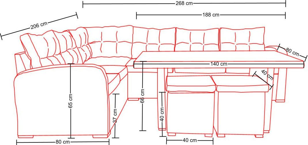 Destiny Gartenlounge-Set SANTA PONSA II Eckgruppe grau meliert, Tisch 140x80cm, Polster grau, (Set, 20-tlg., 2 Schenkel, 2 Hocker, inkl. Polster, 1 Tisch), Alum – Bild 5 von 5