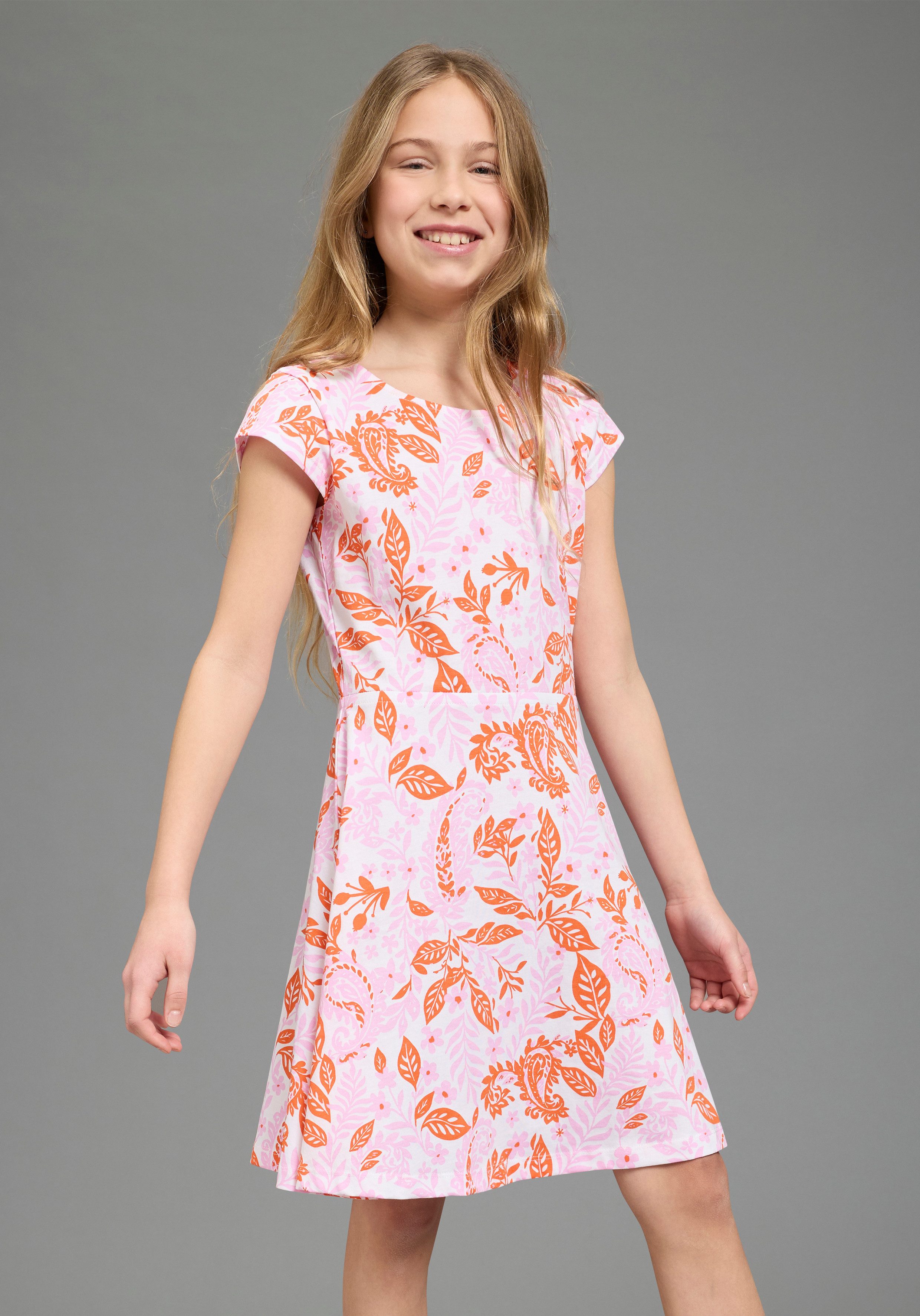 KIDSWORLD Jerseykleid Kleid mit Paisley-Allover Muster modischer Stil, für Mädchen, aus Single Jersey, Kurzarm