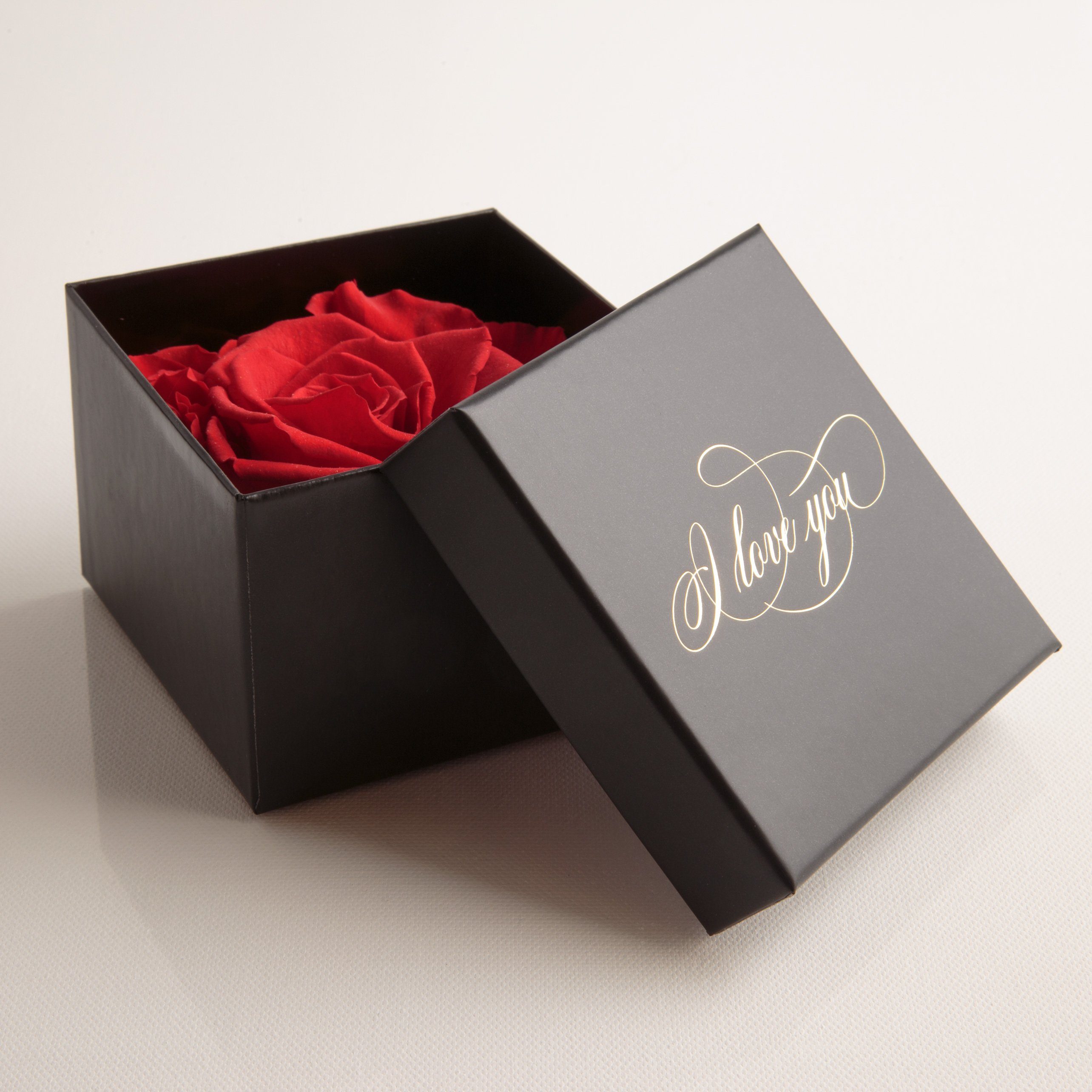 Kunstblume Infinity Rose Box I Love You Geschenk Idee Liebesbeweis Rose, ROSEMARIE SCHULZ Heidelberg, Höhe 6 cm, Echte Rose konserviert, Made in Germany