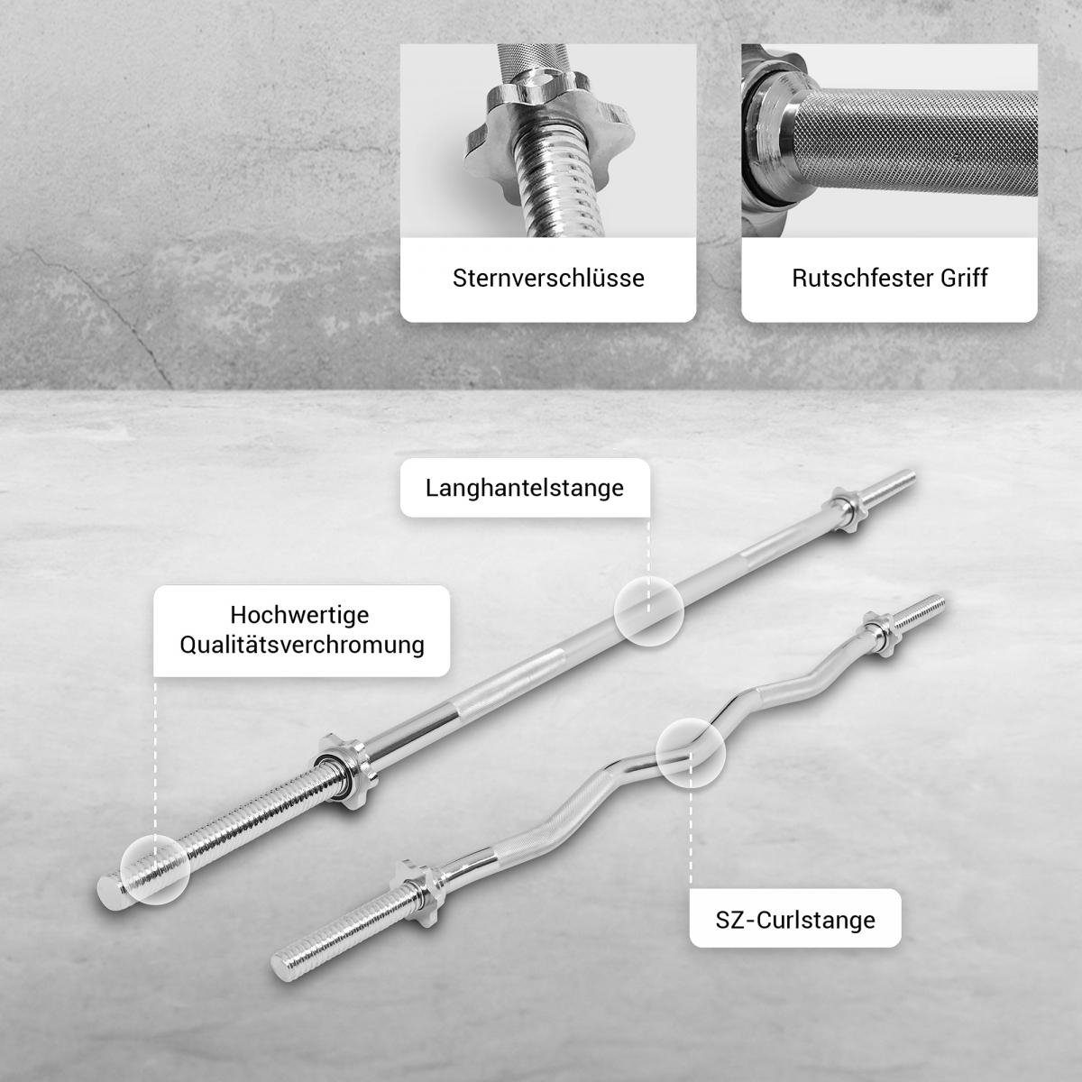 GORILLA SPORTS Kurzhantelstange Hantelstangenset mit Langhantel und SZ-Curlstange, (2-tlg)