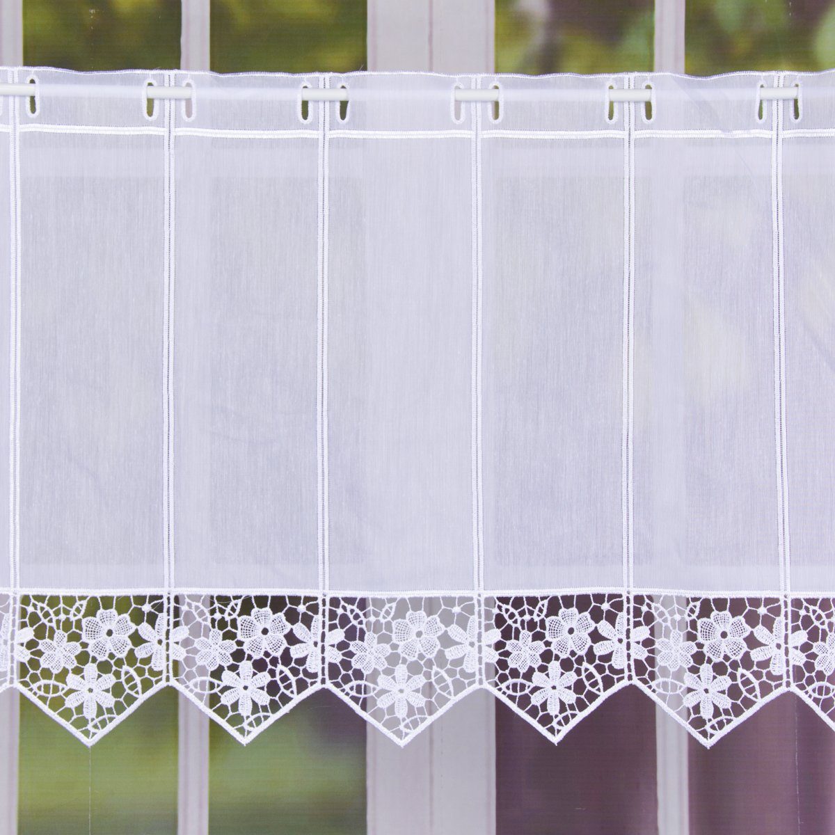 SCHÖNER LEBEN. Meterware Bistrogardine Scheibengardine Stickerei Blumen Met günstig online kaufen