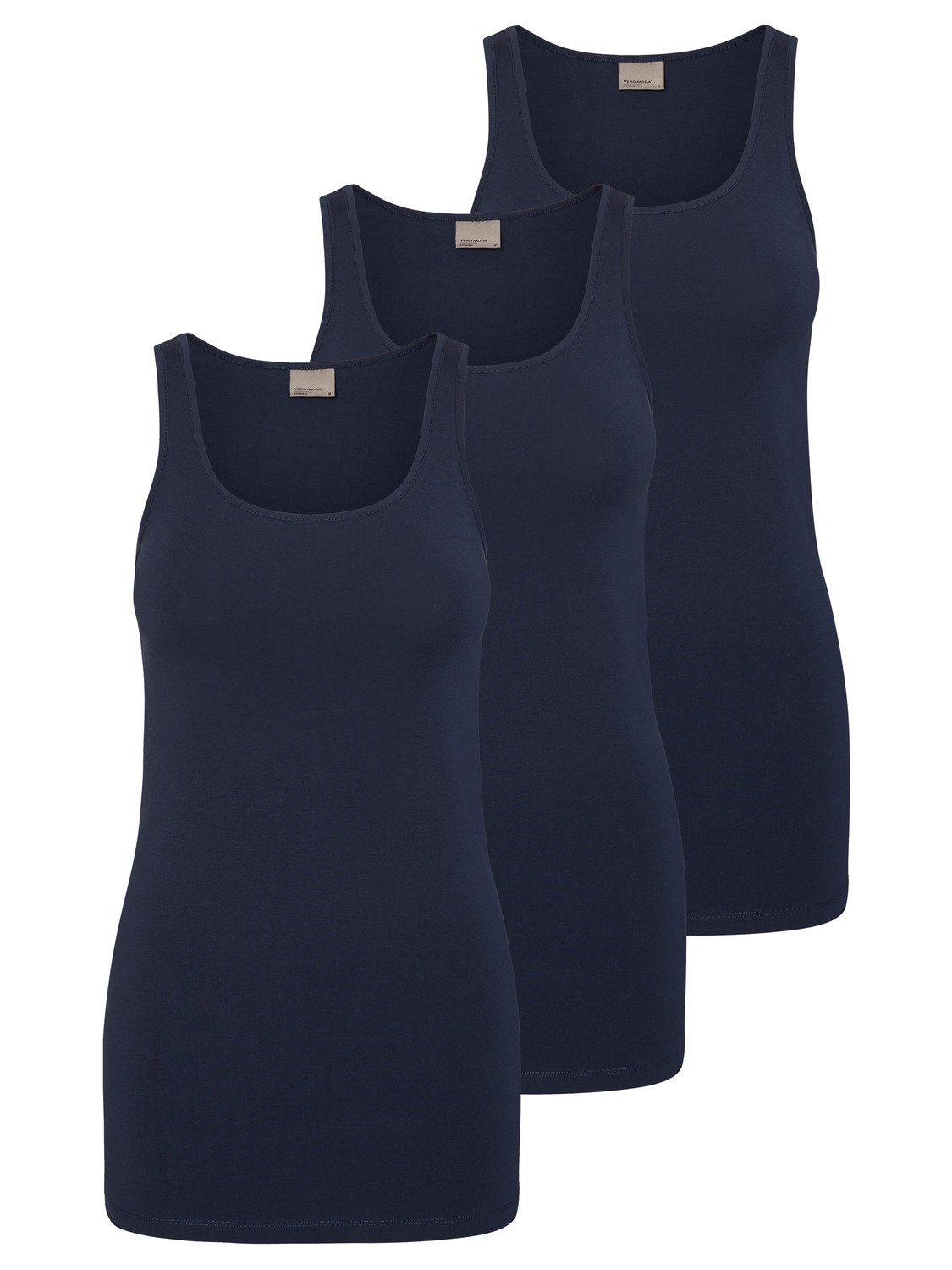 Vero Moda Tanktop Long Tank Top (3-tlg) (3 Stück) lang, elastische Baumwollqualität