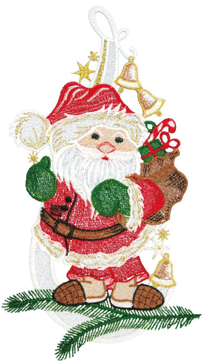 W. Reuter & Sohn - Plauener Spitze® Fensterbild Weihnachtsmann, Made in Germany