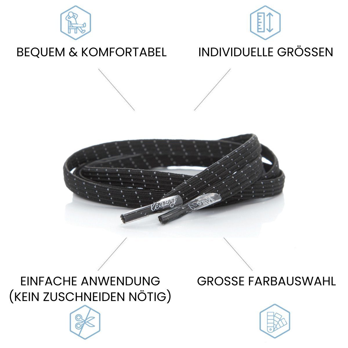 Patentierte, Binden Schwarz Elastisch Einhaken leazy Schnürsenkel Elastische Reflect zum Ohne Schnürbänder Flach,