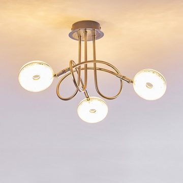 hofstein Deckenleuchte »Pescia« geschwungene Deckenlampe aus Metall in Nickel-matt/Chrom, 3000 Kelvin, mit verstellbaren Leuchtenköpfen, 1800 Lumen, Glitzereffekt