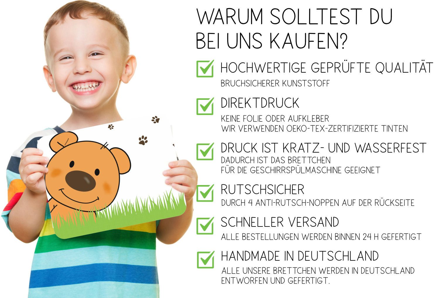 CreaDesign Frühstücksbrett Kinder Teddy Brettchen, Kunststoff, 20x25 cm, Kunststoff, (1-St)