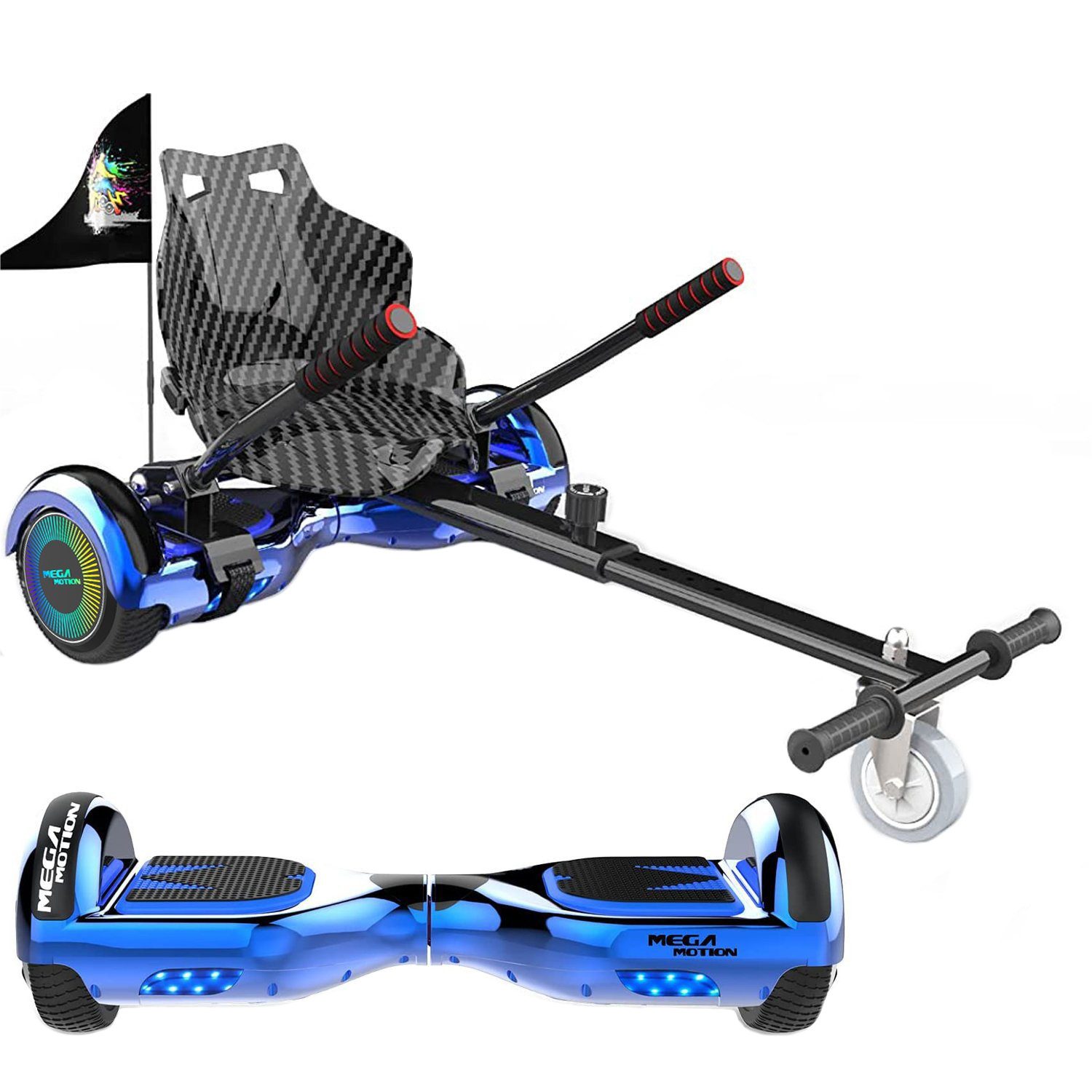 Mega Motion Balance Scooter Kart A03, 15,00 km/h, 6.5" Hoverboards mit Hoverkart Bluetooth Lautsprecher LED-Light