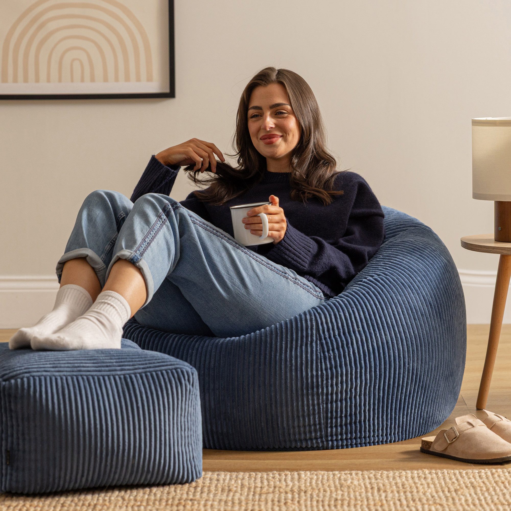 icon Sitzsack Erwachsene aus Cord „Kingston“ mit Hocker (Spar-Set, 1 x Sitzsack, 1 x Fußhocker), 85x50cm, Made in Germany, für Erwachsene & Kinder