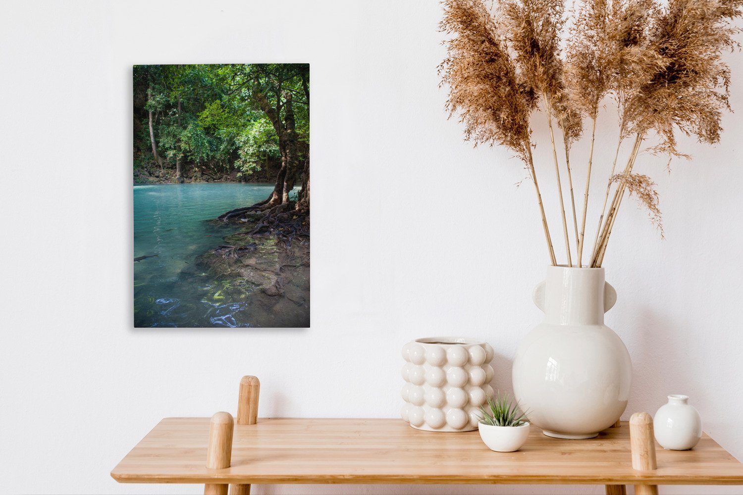 St), im in inkl. Leinwandbild 20x30 bespannt Thailand, OneMillionCanvasses® (1 See Ein cm Gemälde, Leinwandbild Zackenaufhänger, Erawan-Nationalpark fertig