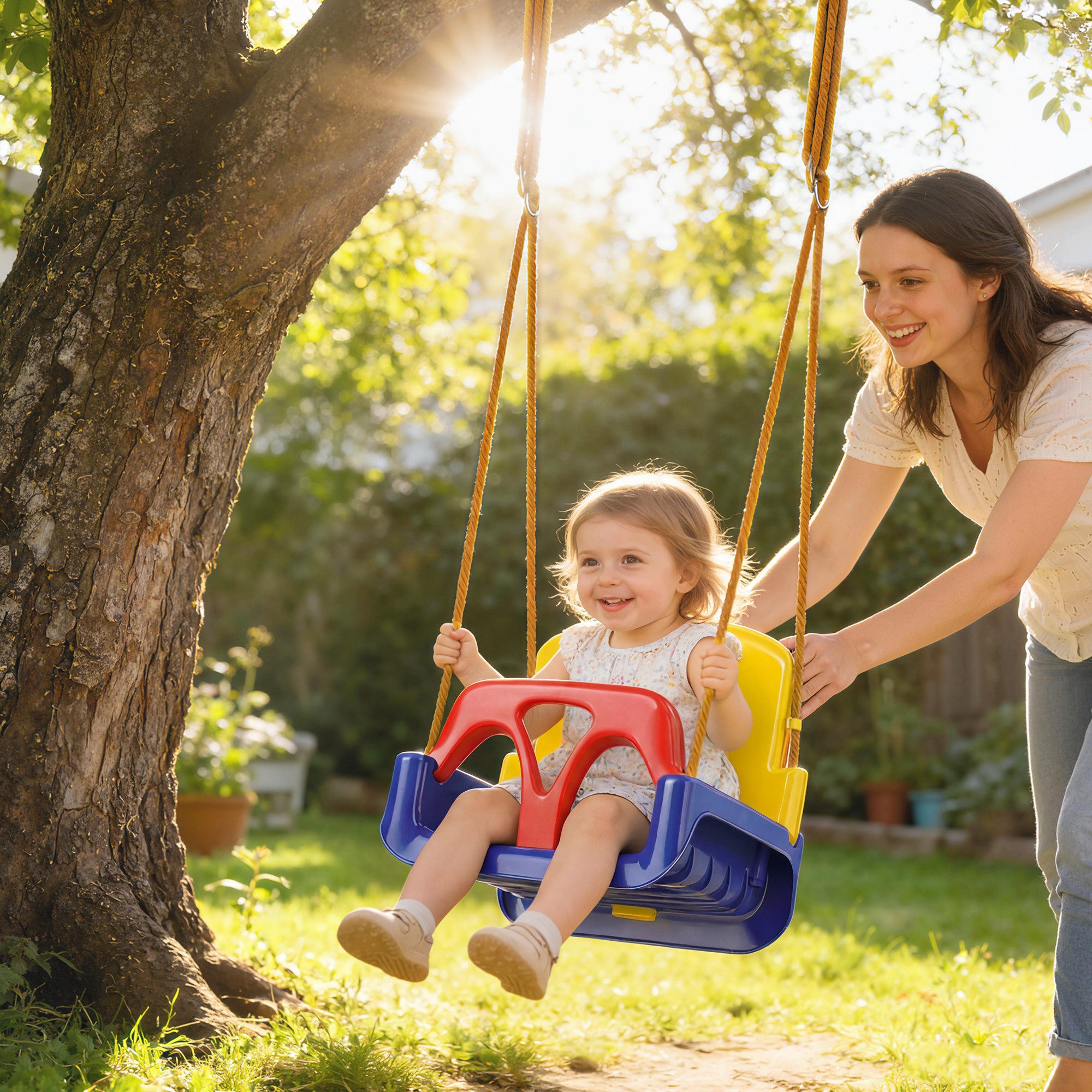 Outsunny Einzelschaukel mit Rückenlehne, Anschnallgurt, (3 in 1 Kinderschaukel, 1-tlg., Babyschaukel), für Kinder von 9-36 Monaten, für Outdoor & Indoor, Dunkelblau