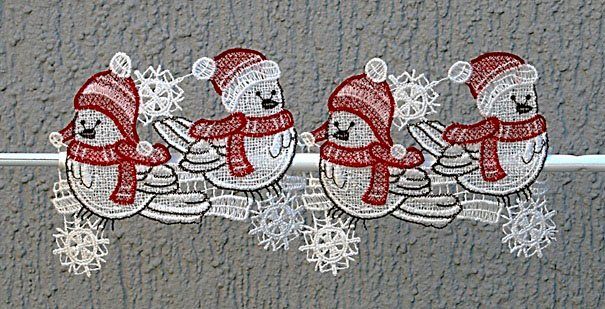 Stickereien Plauen Scheibengardine Wintervögel, Stangendurchzug (1 günstig online kaufen