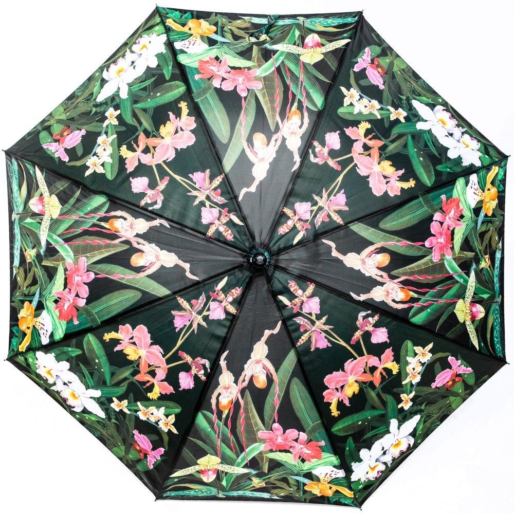 Luckyweather not just any other day Stockregenschirm Regenschirm Motiv ORCHIDEE Holzstock