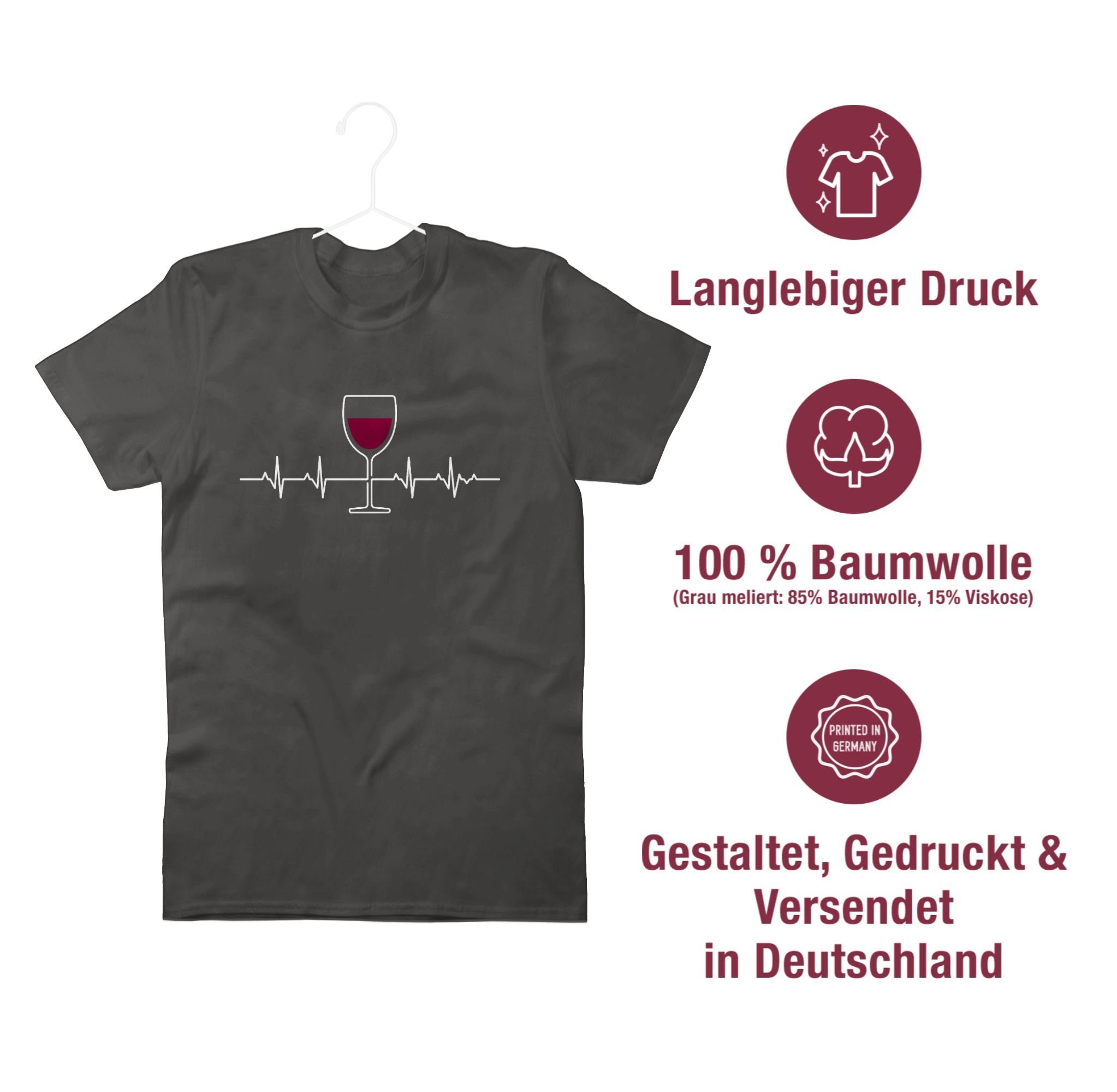 Rotwein Dunkelgrau 02 Zeichen Herzschlag Symbol Shirtracer T-Shirt und Outfit