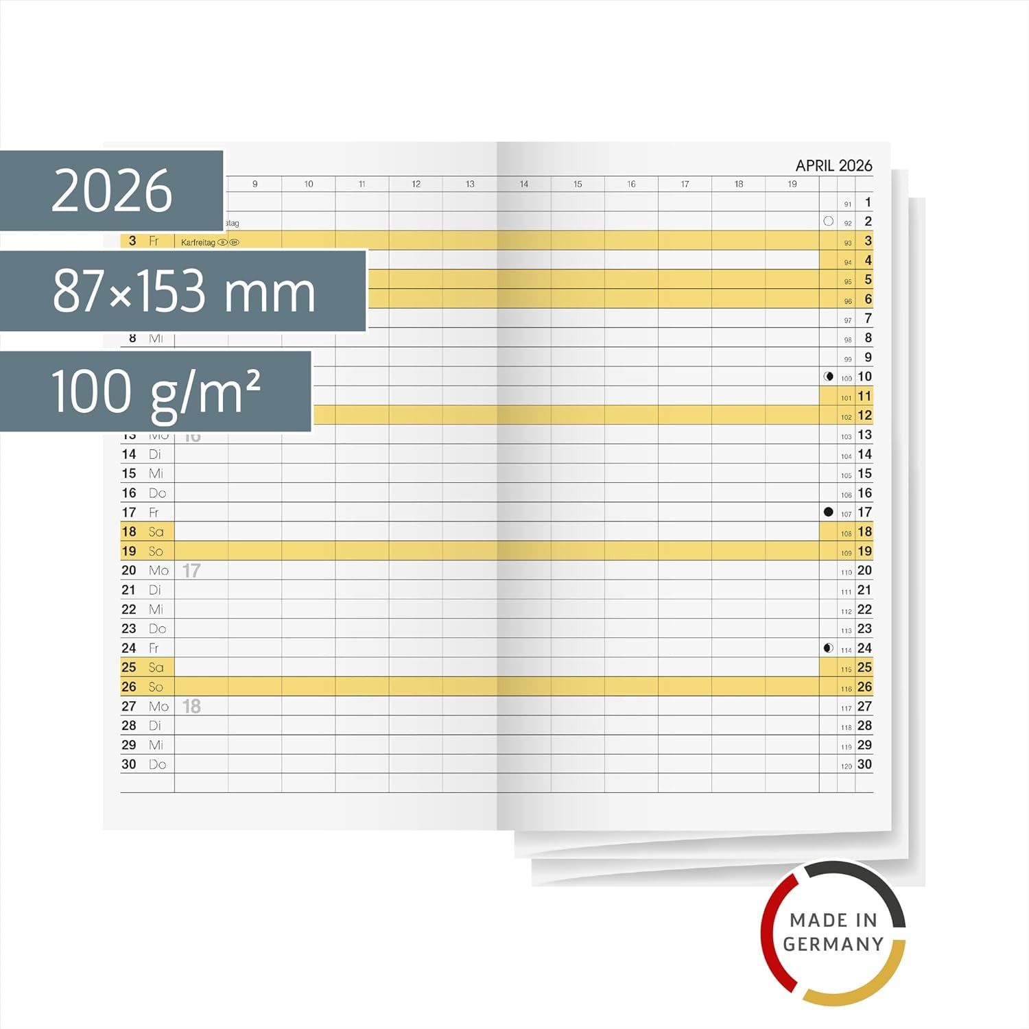BRUNNEN Terminkalender Kalender 2026 Modell 746 - Kalendereinlage 8,7 x 15,3 cm