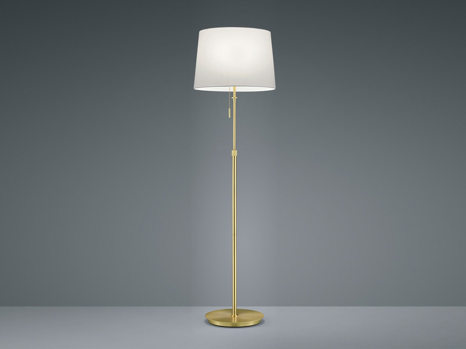 TRIO Leuchten LED Stehlampe, LED wechselbar, Warmweiß, höhenverstellbar Lampenschirm Stoff Designklassiker golden H 138-180cm