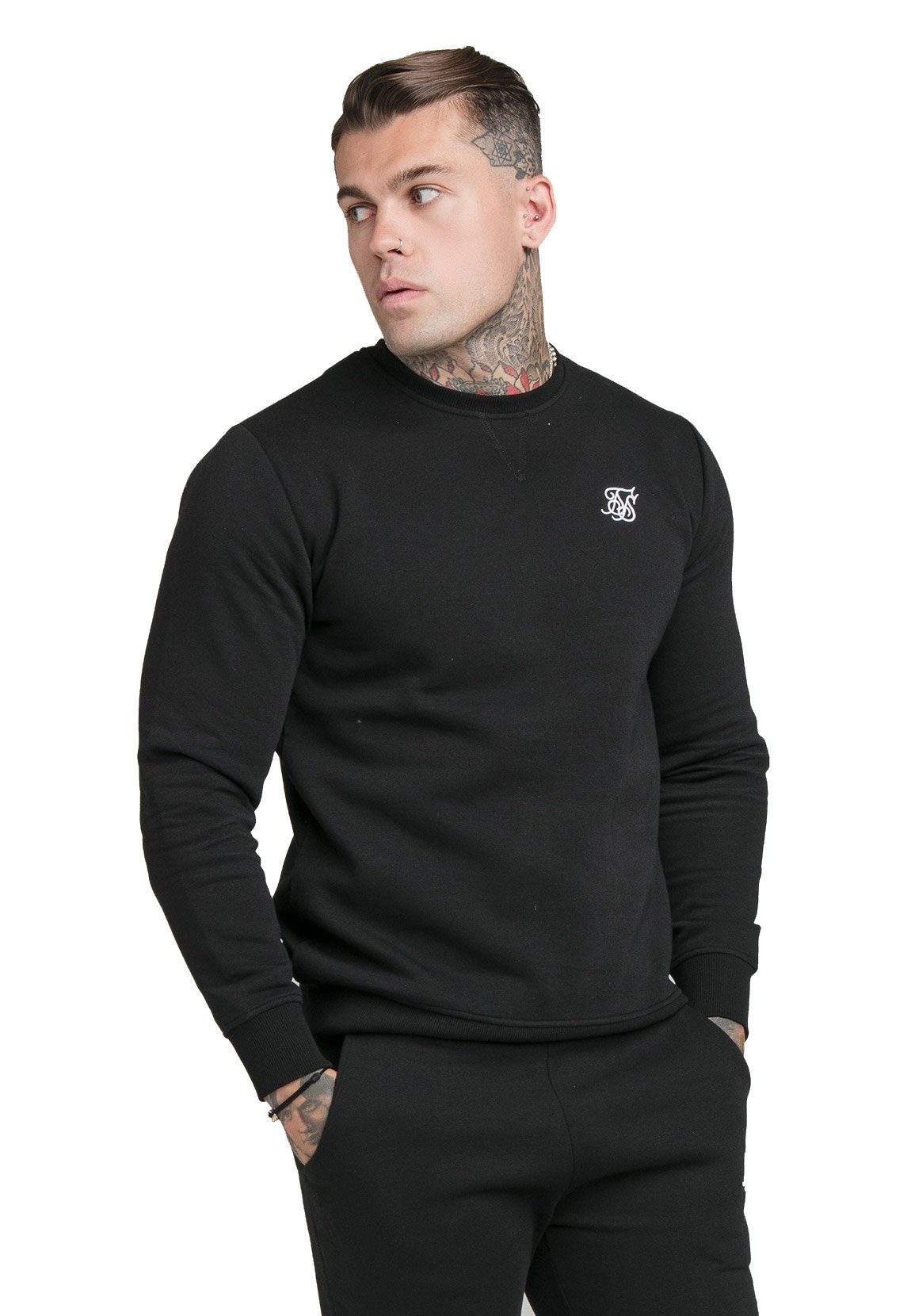 Siksilk Sweater CREW SS-18905 Crewneck Black SWEATER SikSilk Herren