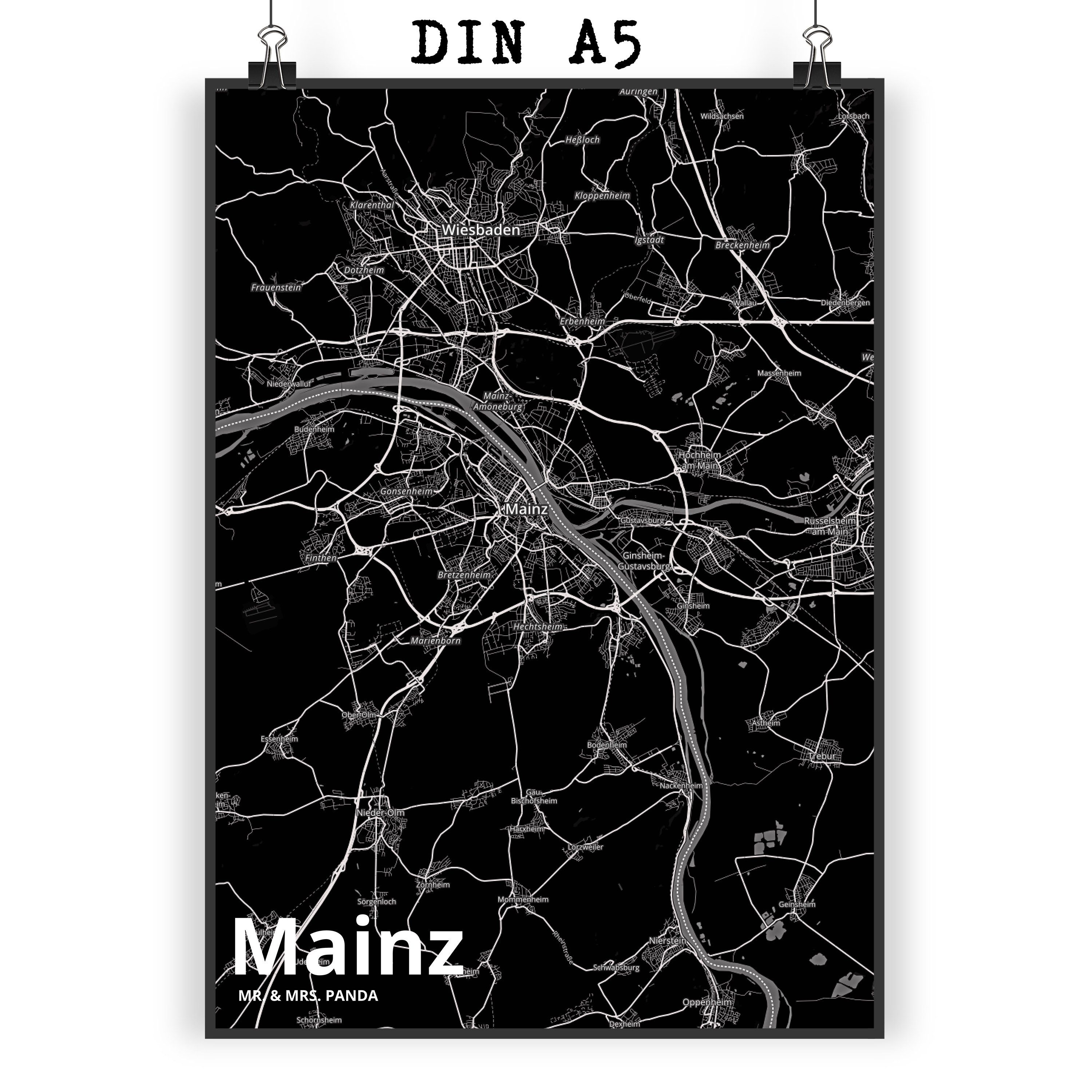 Mr. & Mrs. Panda Poster DIN A5 Mainz - Geschenk, Bild, Kinderposter, Dorf, Ort, Posterdruck, Stadt Black (1 St)