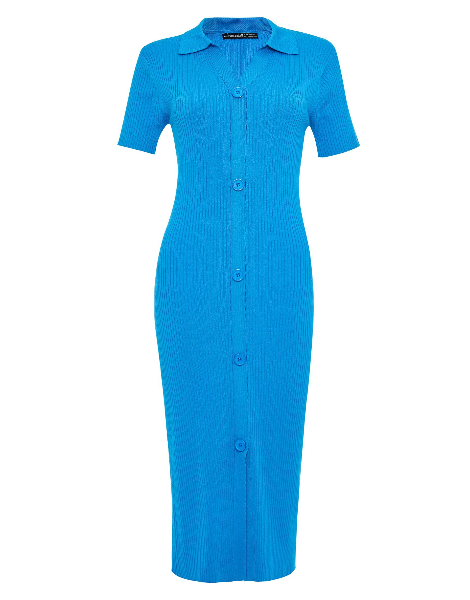 Strickkleid Elma blau Blue Down - s/s Threadbare Button Dress