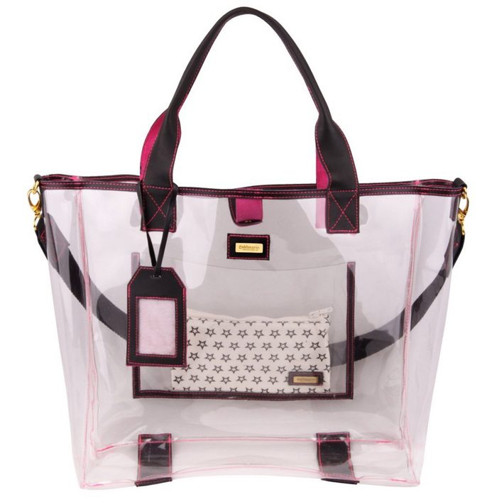goldmarie Shopper Tasche transparent Design mit Lederhenkel schwarz pink durchsichtig