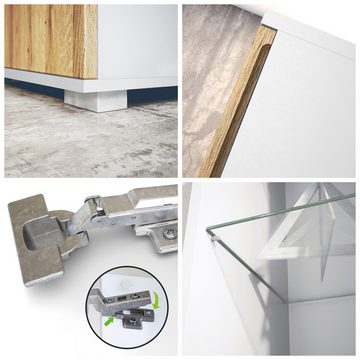 Vladon Standvitrine Davos (Standvitrine, mit 3 Glasböden und 8 Fächer) Weiß matt/Eiche Wotan (71,5 x 134 x 35 cm)