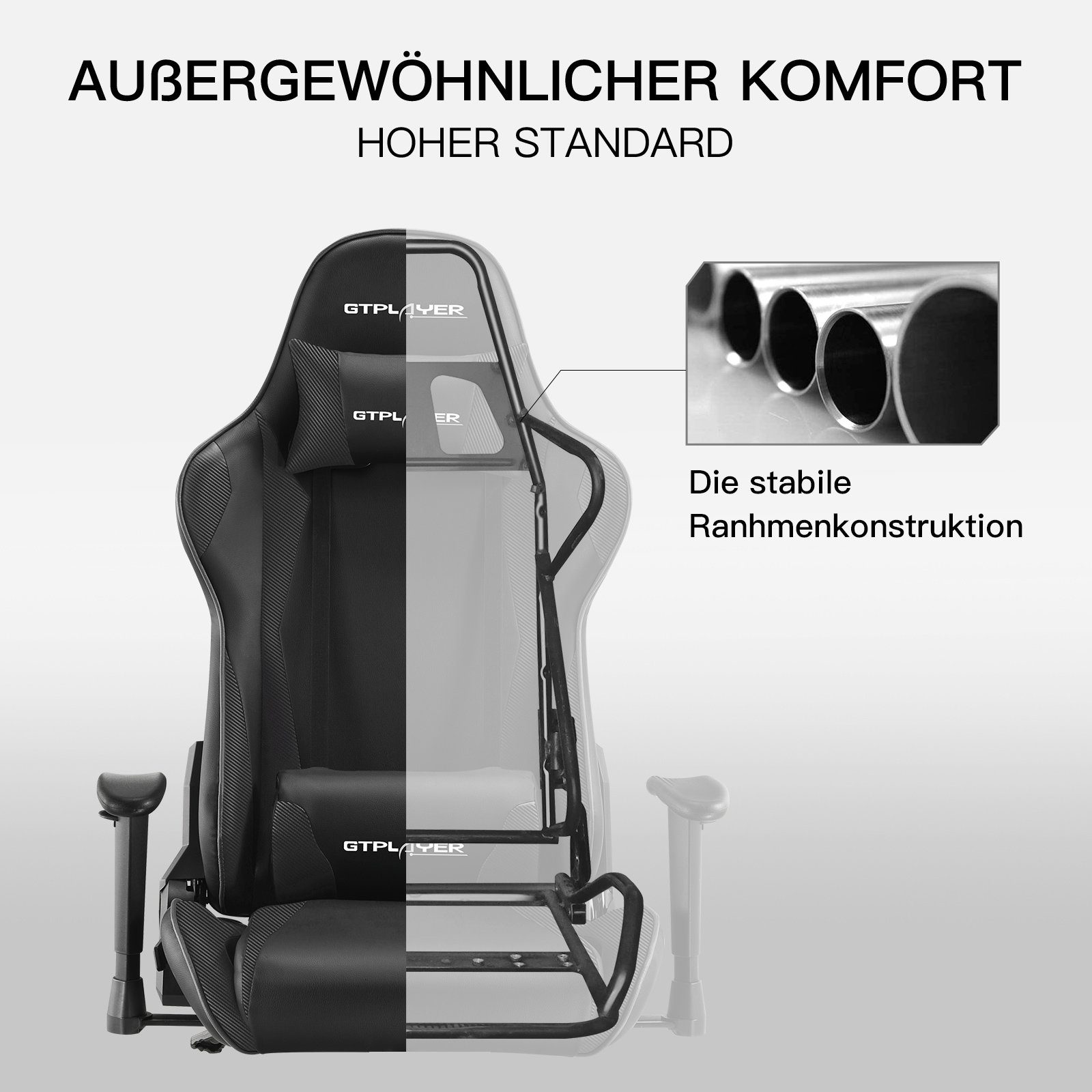 GTPLAYER inkl. Lenden- Gaming-Stuhl reclining supports Bürostuhl The Nackenkissen, und the function waist Design schwarz Ergonomische