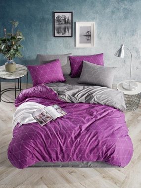 Bettwäsche Raute grau / lila, One Home, Renforcé, 2 teilig, Geometrisch und modern, Baumwolle Komfortgröße