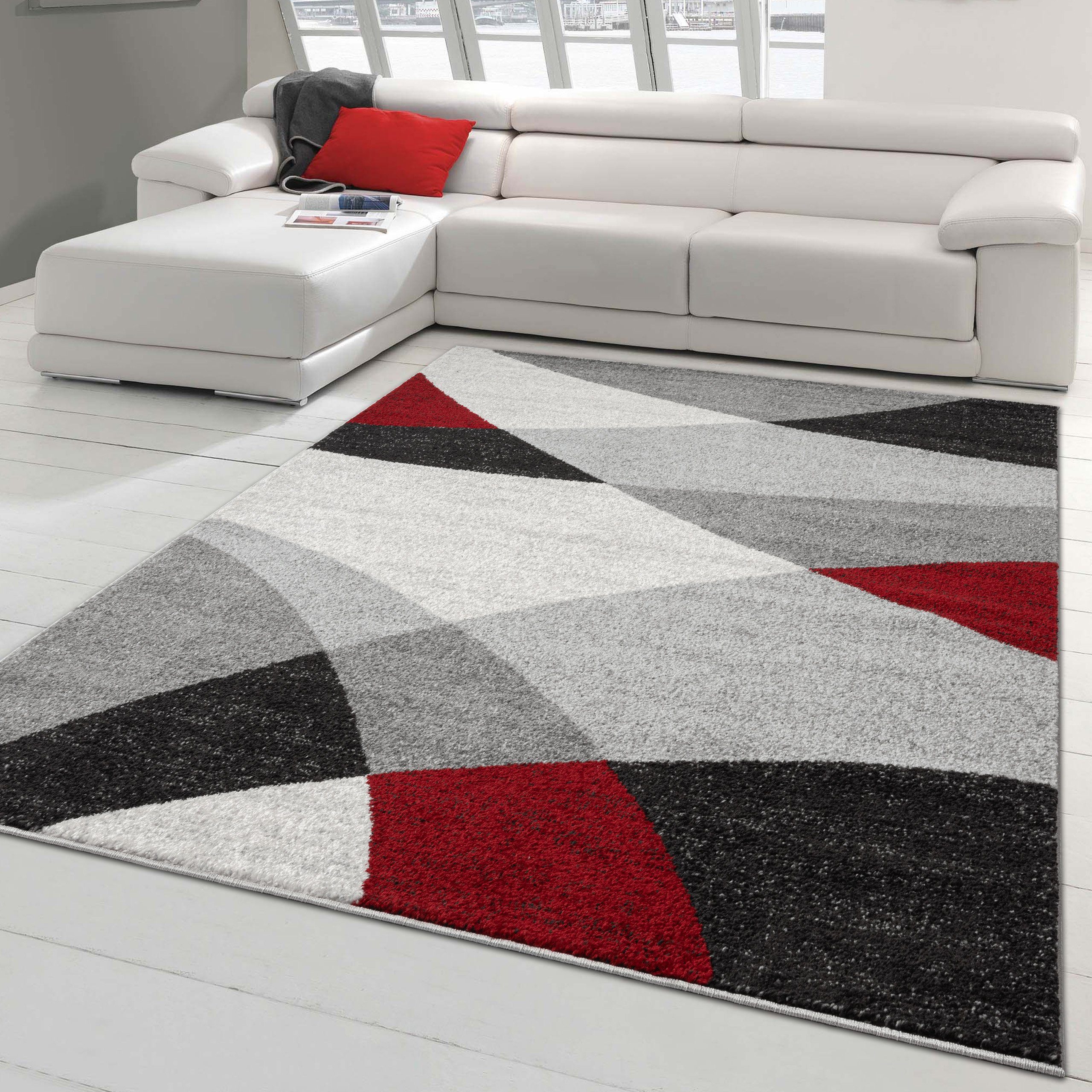 Teppich Moderner Wohnzimmerteppich mit abstraktem Muster, pflegeleicht,  grau rot, Teppich-Traum, rechteckig, Höhe: 0.9 mm