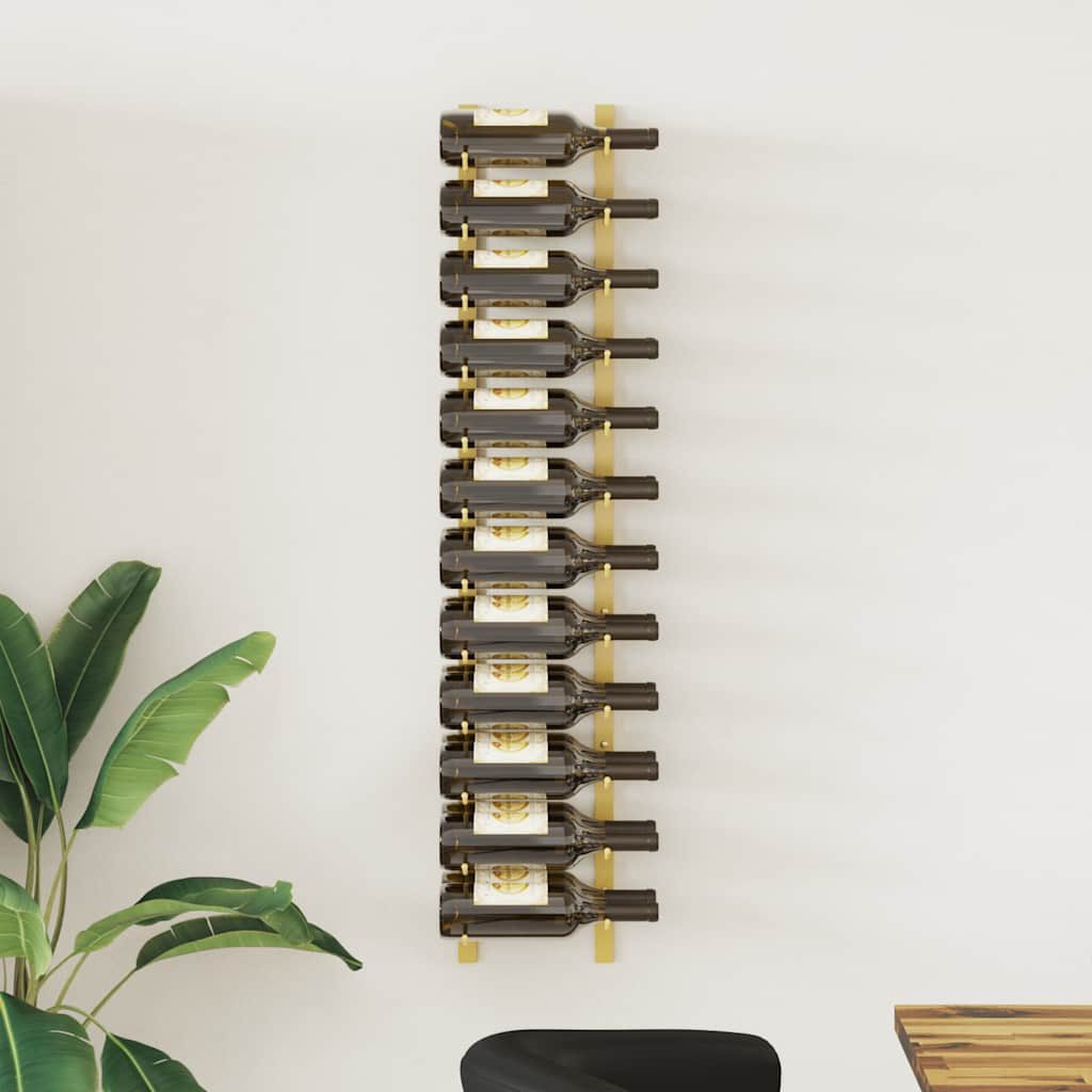furnicato Weinregal aus Eisen 22,5 x 2,5 x 116 cm Golden, 1-tlg., Flaschenhalter für 24 Flaschen, Wandmontage für Küche oder Bar