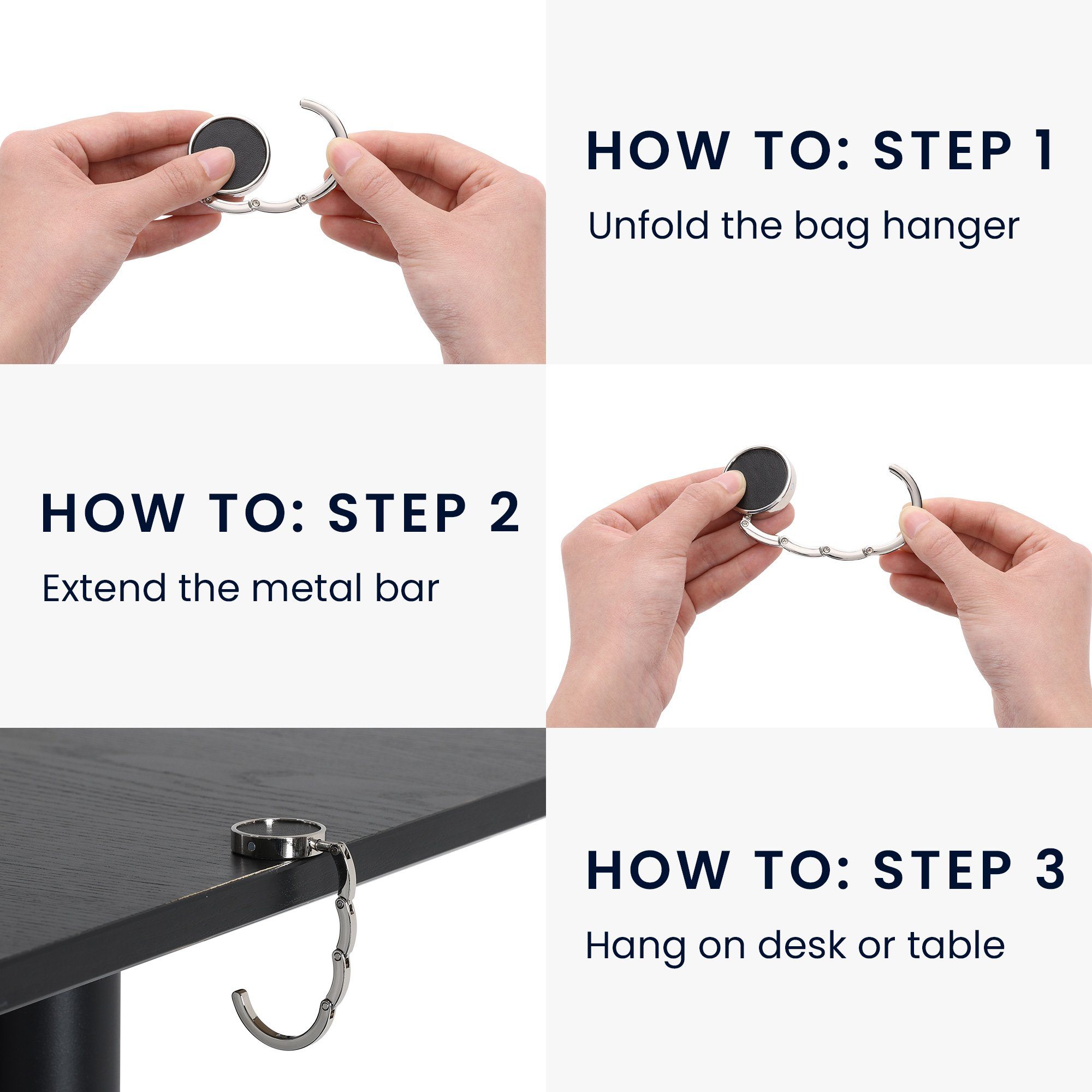 kwmobile Taschen-Halterung 2x Tisch Handtaschenhalter Haken, (2-tlg., Faltbare Antirutsch Taschenhaken Halterung Handtaschen)