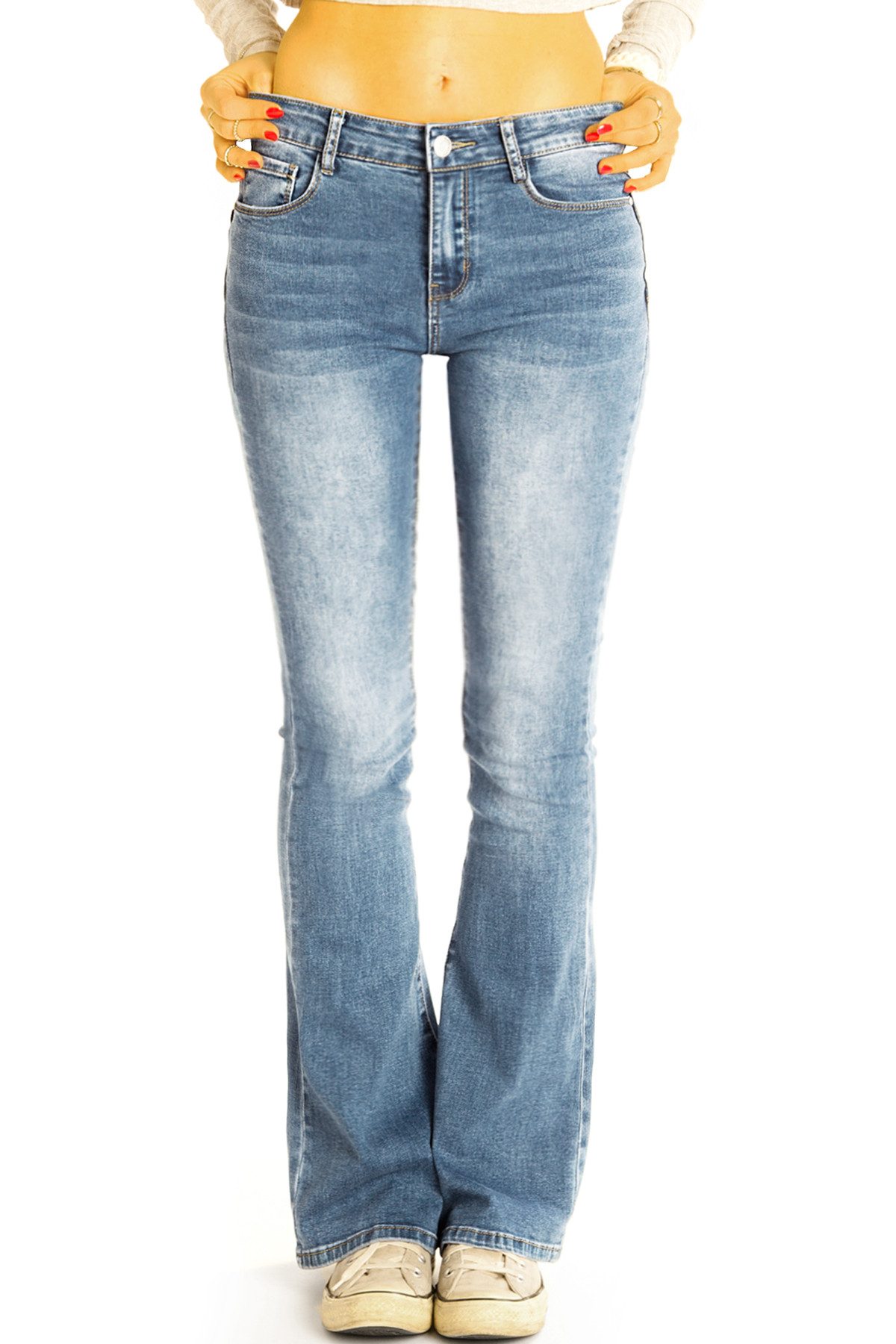 be styled Bootcut-Jeans Hüftige Bootcut Jeans bequeme stretchige Schlaghose - Damen - j7p-1 mit Stretch-Anteil