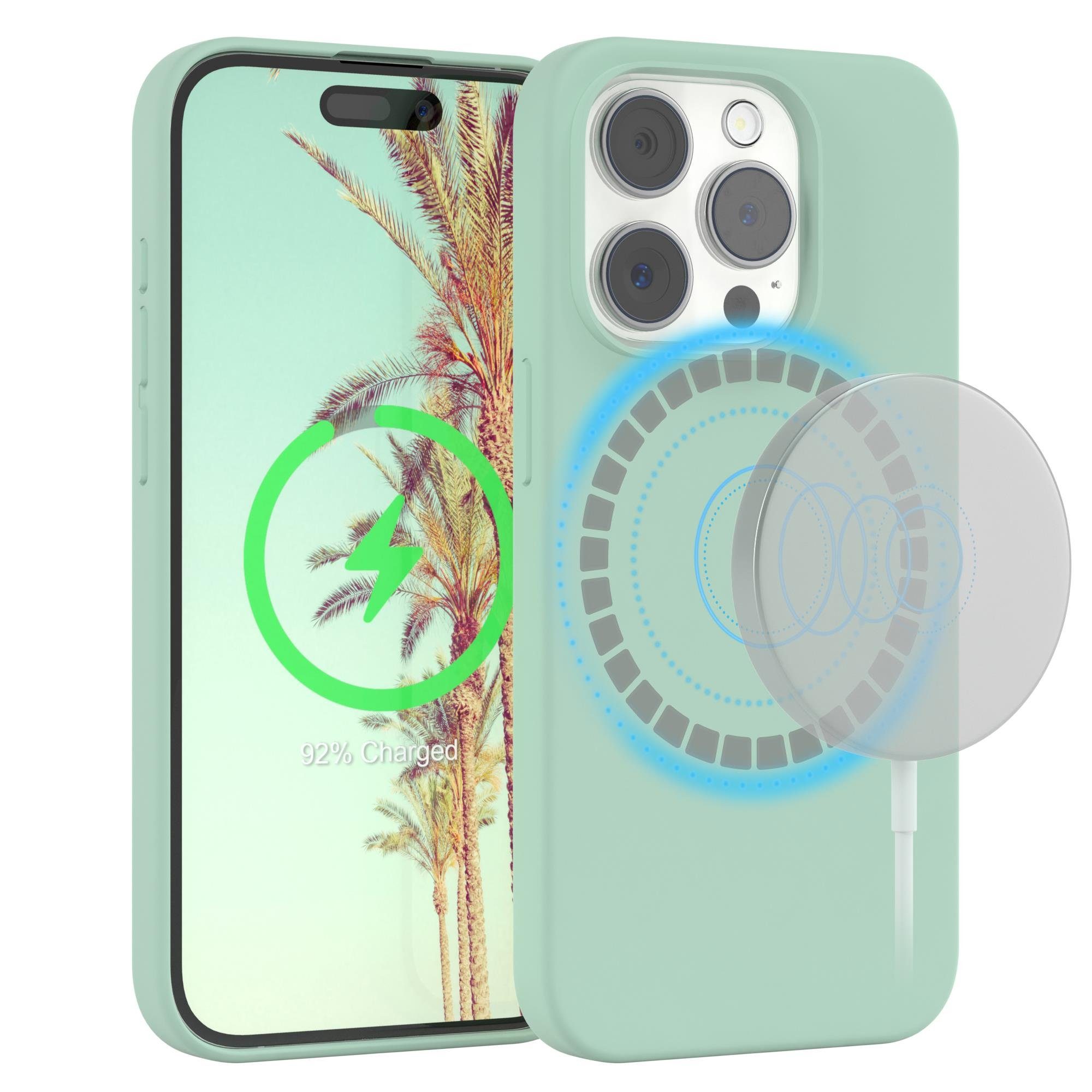 EAZY CASE Handyhülle Silikonhülle mit MagSafe für Apple iPhone 15 Pro 6,1 Zoll, Silikon Schutzhülle mit Kameraschutz TPU Hülle Slimcover Mint Grün